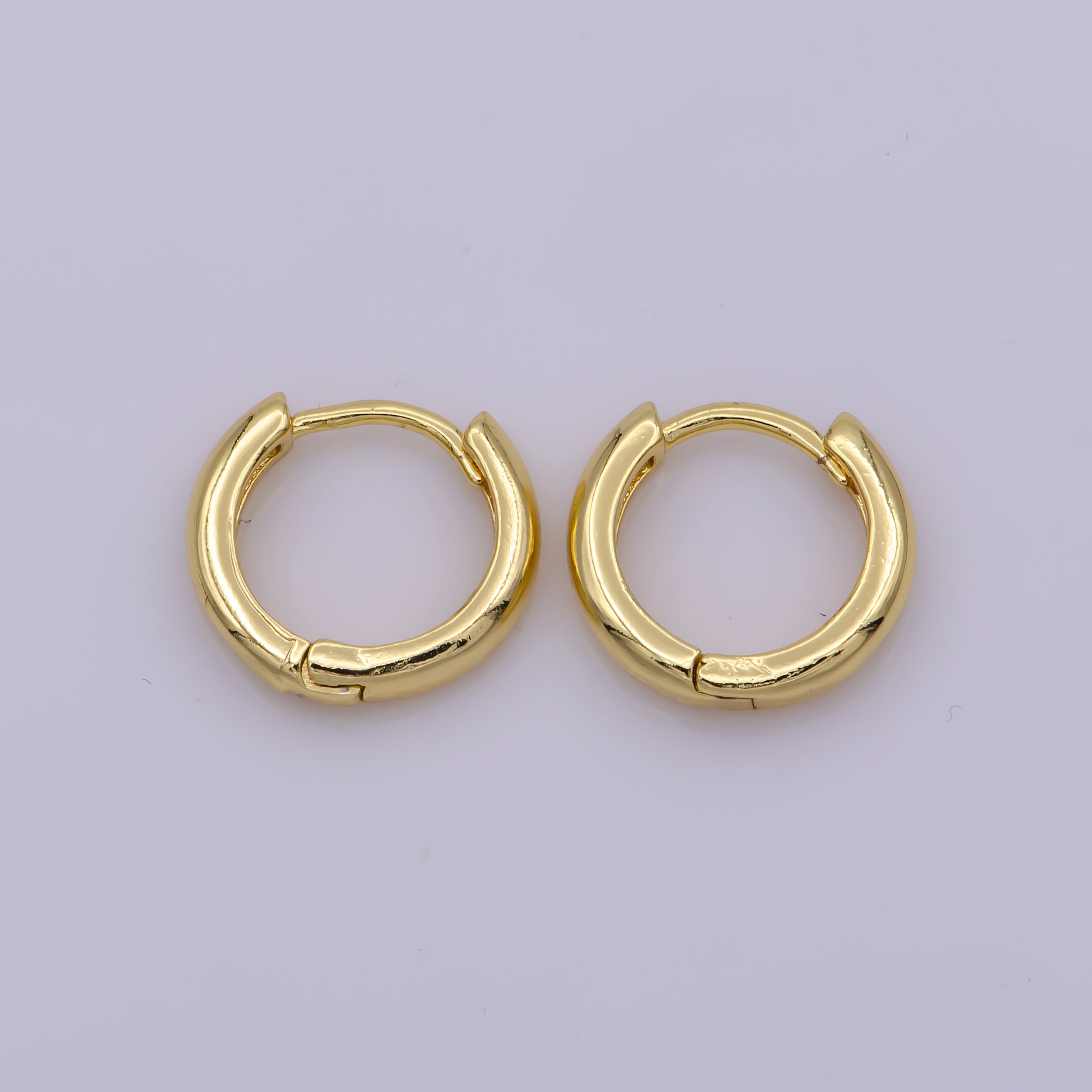 24K Gold Filled 14mm Dome Minimalist Huggie Hoop Earrings | Leo-564 - DLUXCA