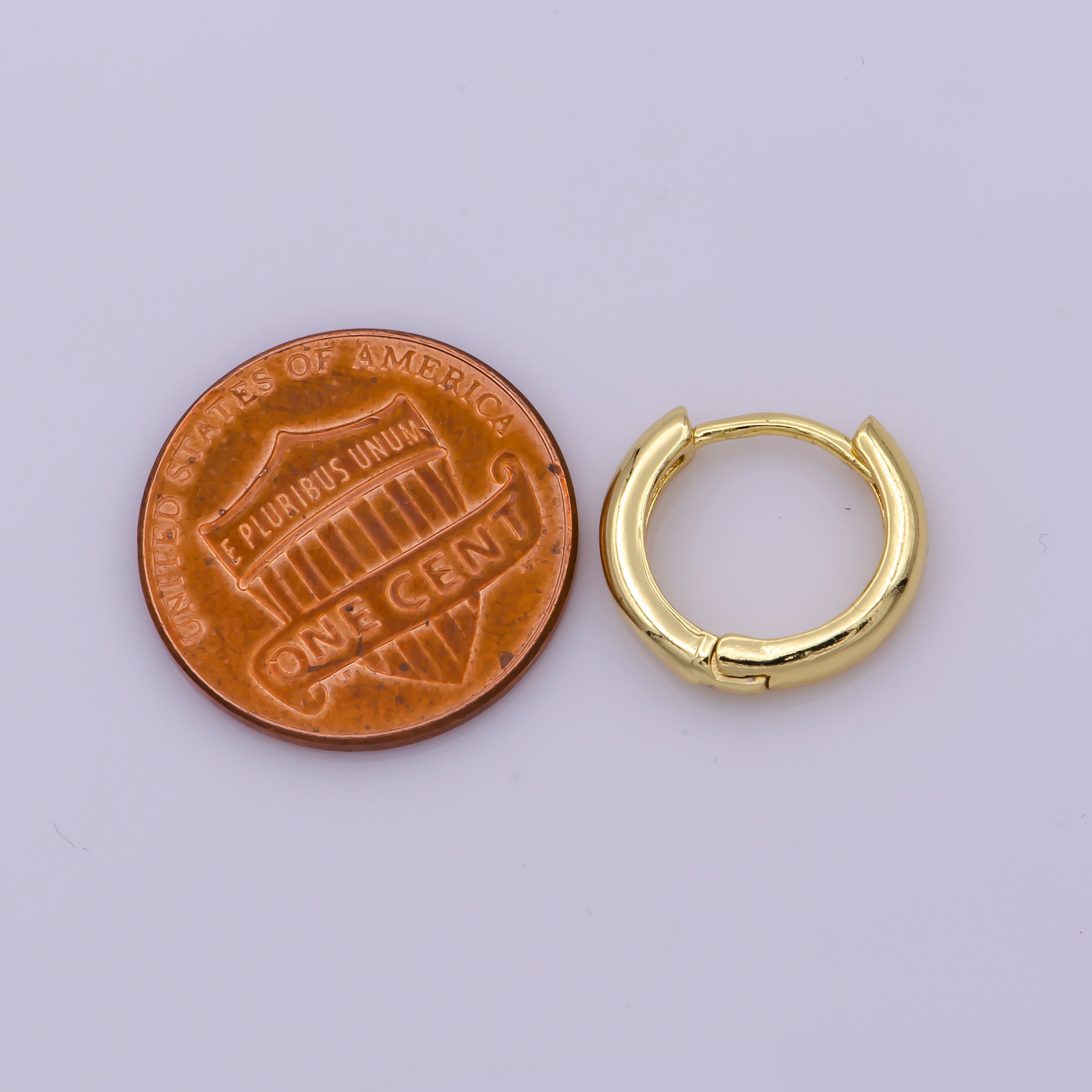 24K Gold Filled 14mm Dome Minimalist Huggie Hoop Earrings | Leo-564 - DLUXCA