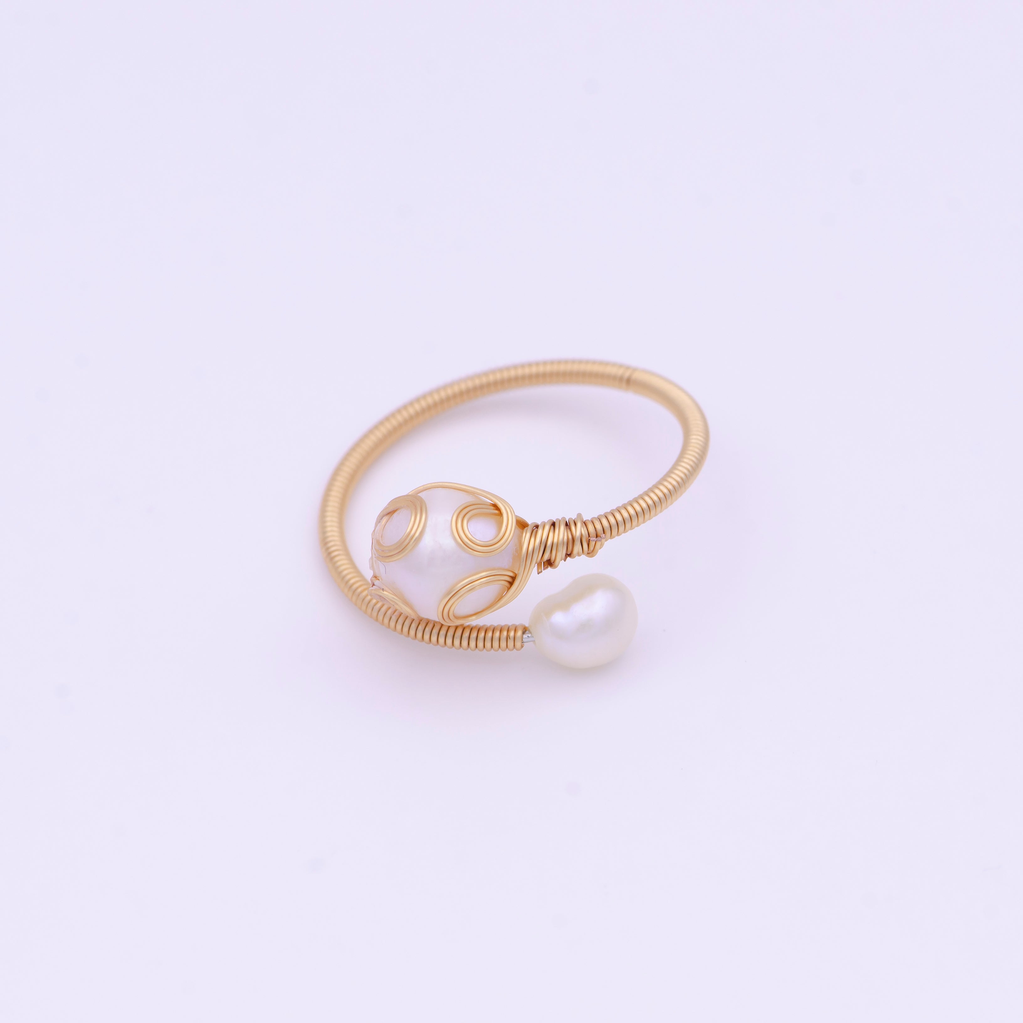 Dainty Pearl Handmade Braided Bead Ring, Wire Wrapped Pearl Bead Ring, Braided Ring Open Adjustable - DLUXCA