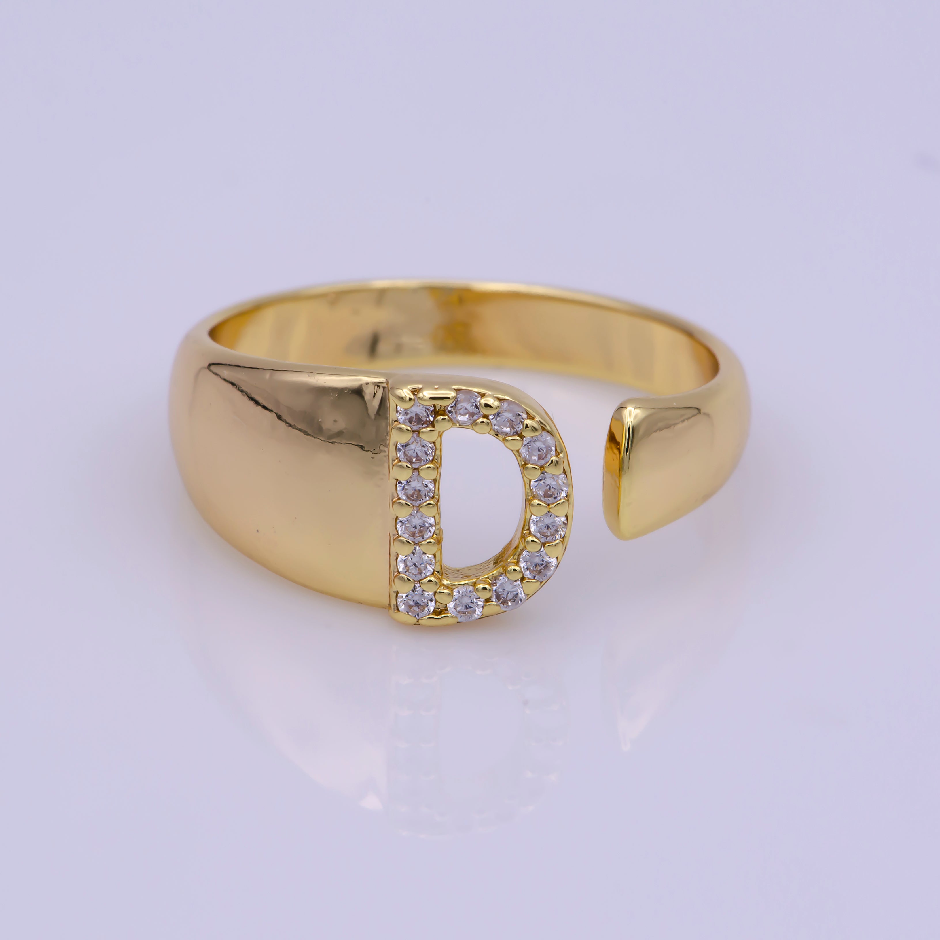 Chunky Cz Initial Gold Ring Alphabet Ring Stacking Ring Adjustable Ring Letter Ring Vintage Gold Rings Initial Ring Thumb Ring Open Ring - DLUXCA