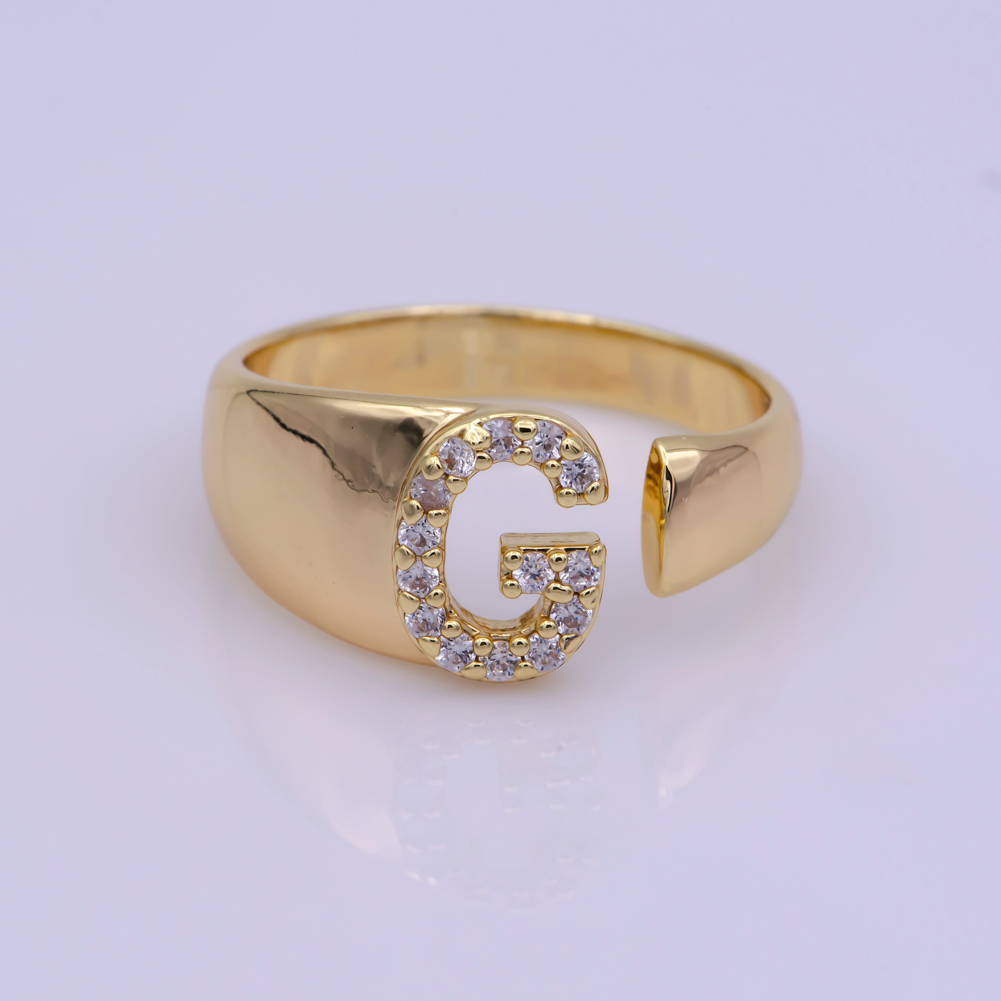 Chunky Cz Initial Gold Ring Alphabet Ring Stacking Ring Adjustable Ring Letter Ring Vintage Gold Rings Initial Ring Thumb Ring Open Ring - DLUXCA