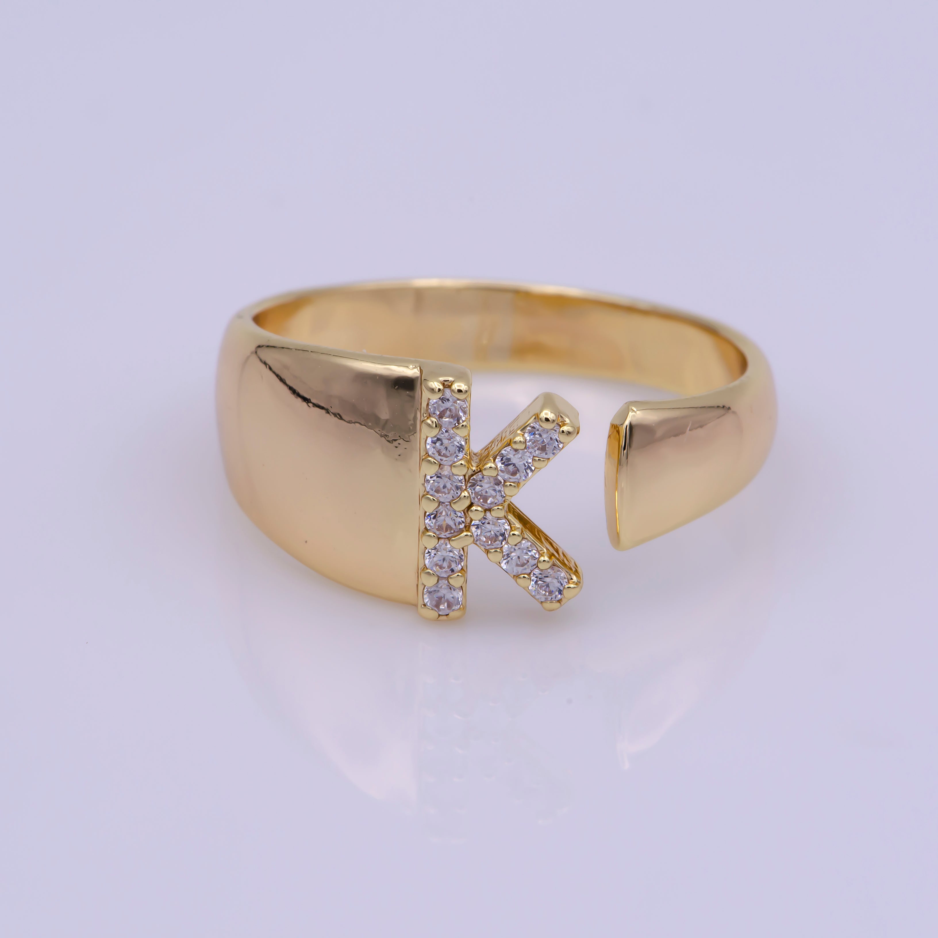 Chunky Cz Initial Gold Ring Alphabet Ring Stacking Ring Adjustable Ring Letter Ring Vintage Gold Rings Initial Ring Thumb Ring Open Ring - DLUXCA