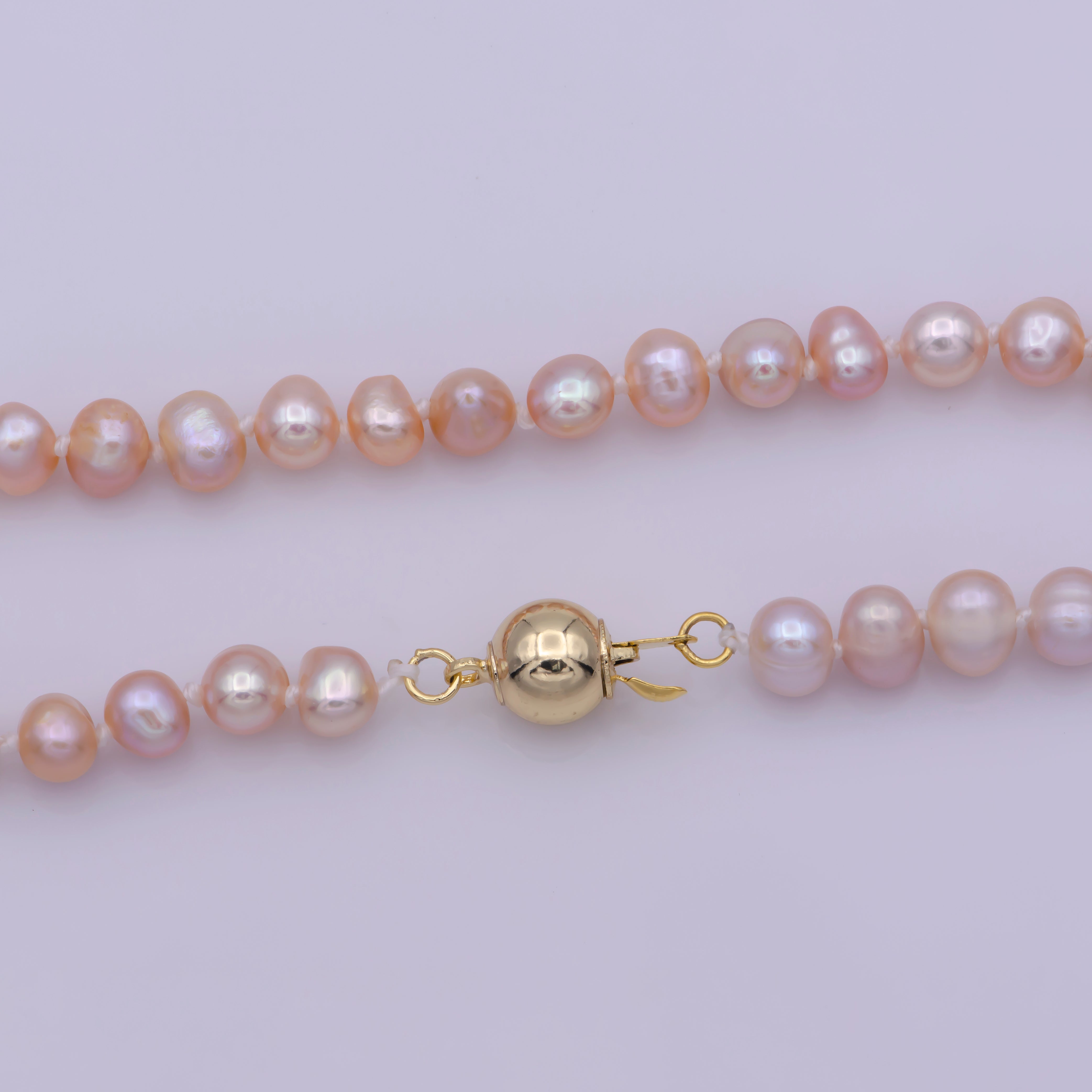 Pink Pearl Necklace | Pink Fresh Water Pearls | Single String Pearls | Real Pearl Necklace 17.5 Inch - DLUXCA