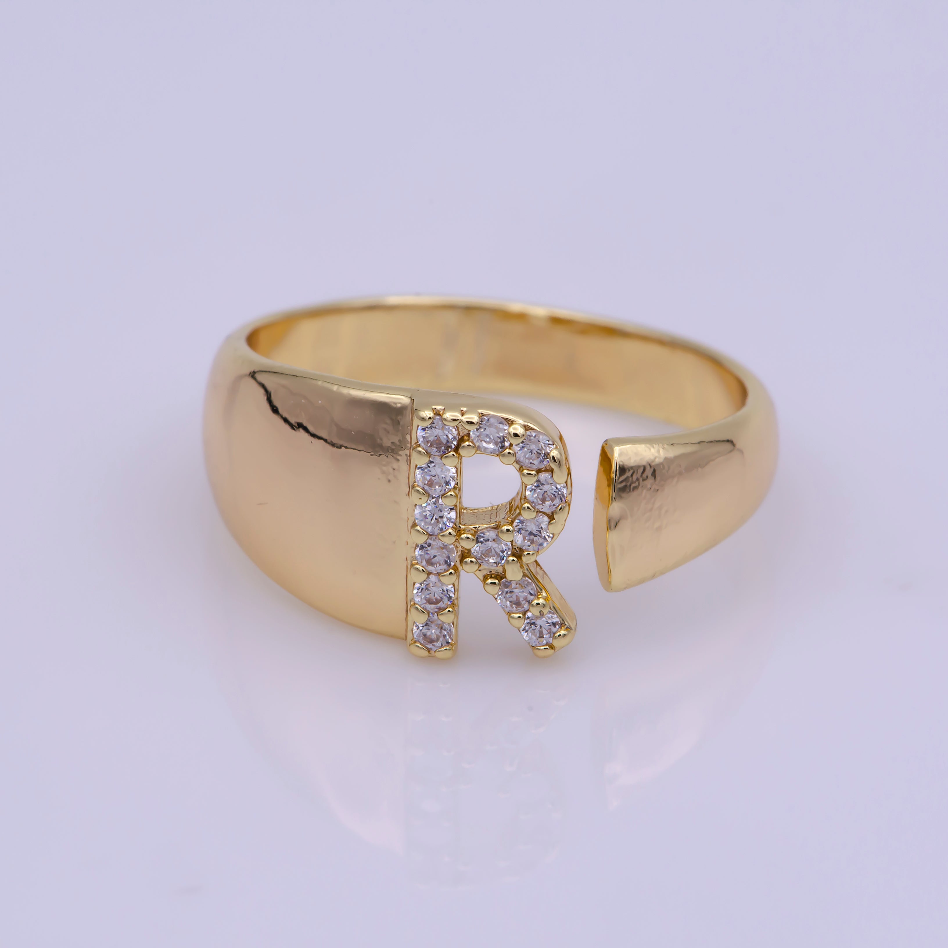 Chunky Cz Initial Gold Ring Alphabet Ring Stacking Ring Adjustable Ring Letter Ring Vintage Gold Rings Initial Ring Thumb Ring Open Ring - DLUXCA