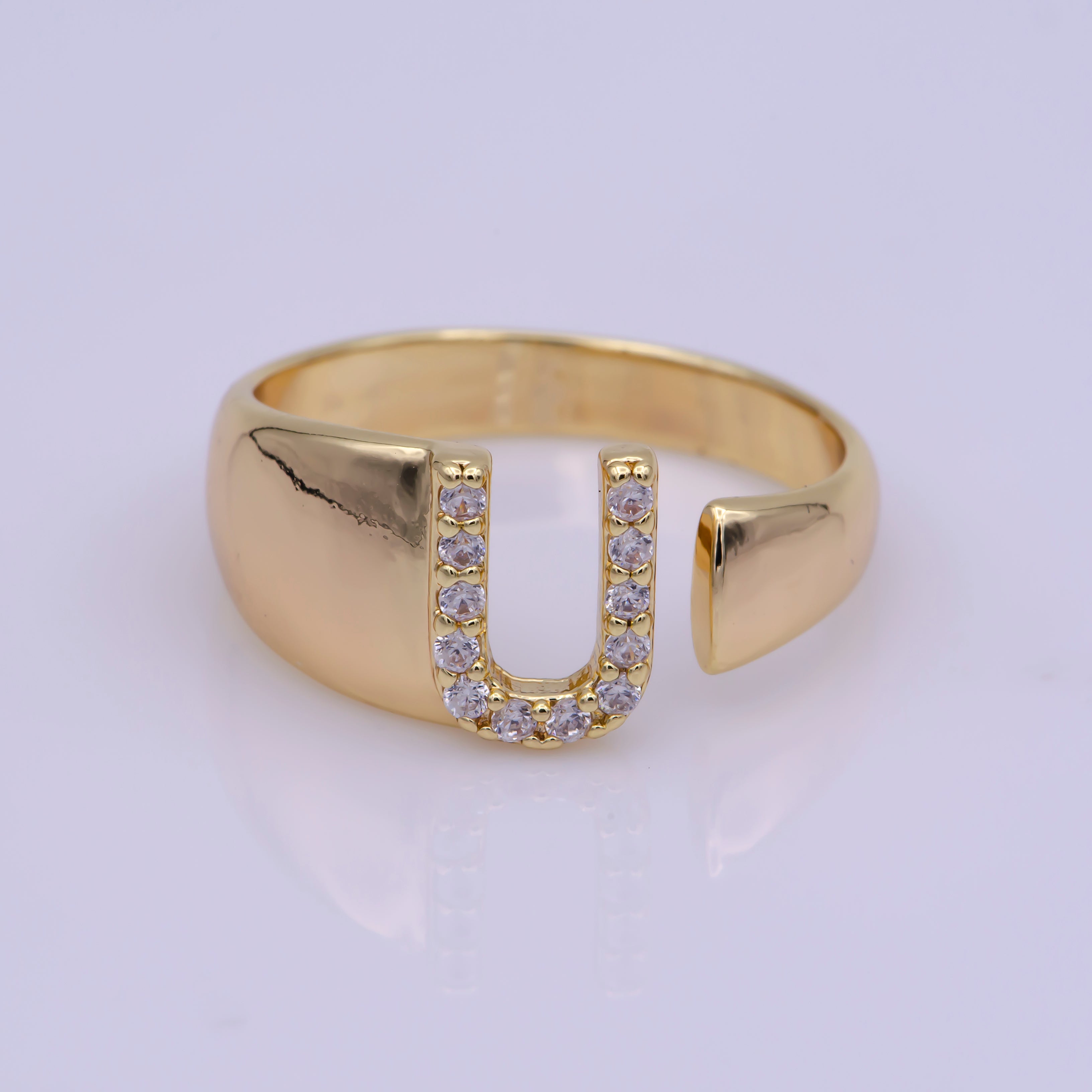 Chunky Cz Initial Gold Ring Alphabet Ring Stacking Ring Adjustable Ring Letter Ring Vintage Gold Rings Initial Ring Thumb Ring Open Ring - DLUXCA