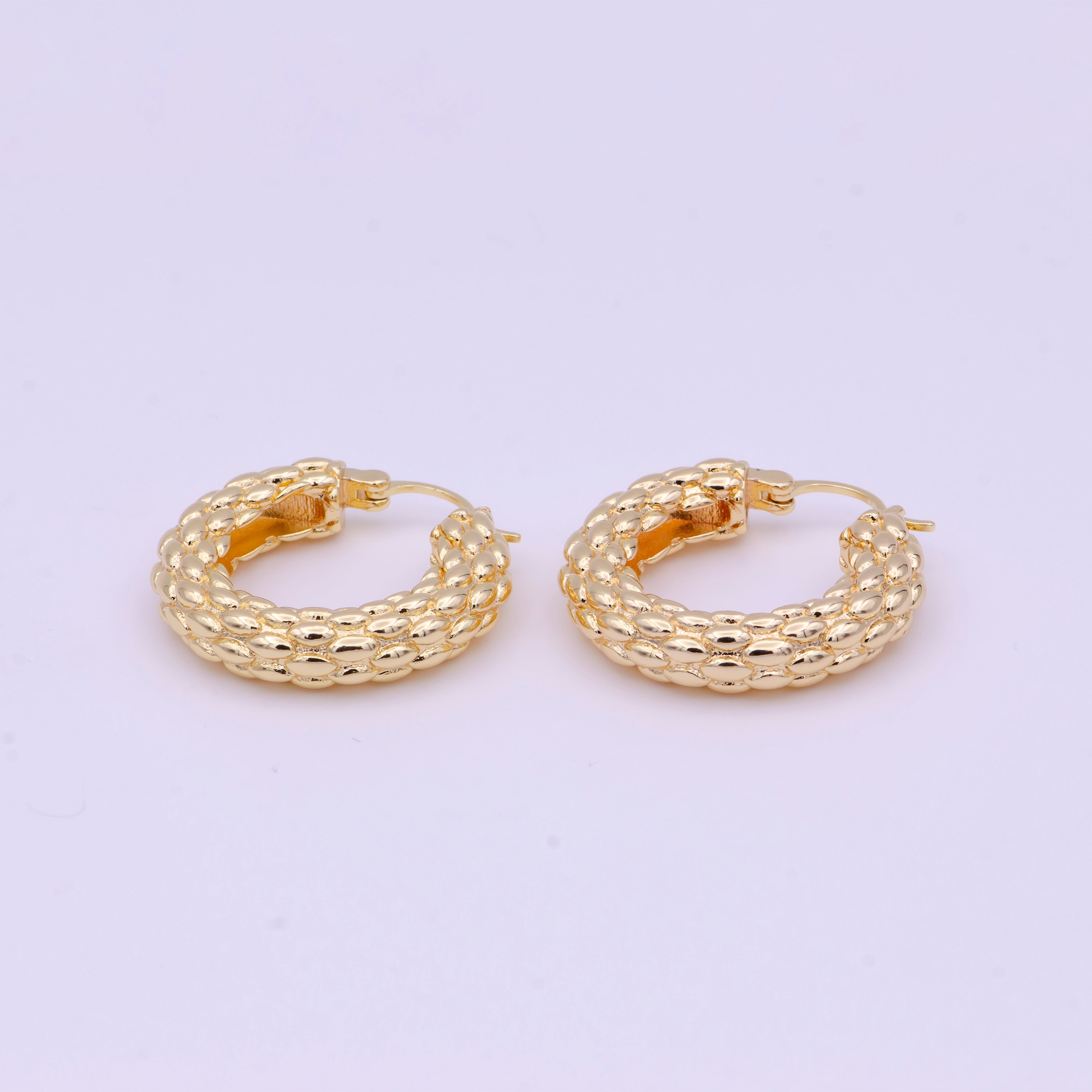 Chunky Beaded Gold Hoop Earring Textured 30mm Hoop Earring Y157 - DLUXCA
