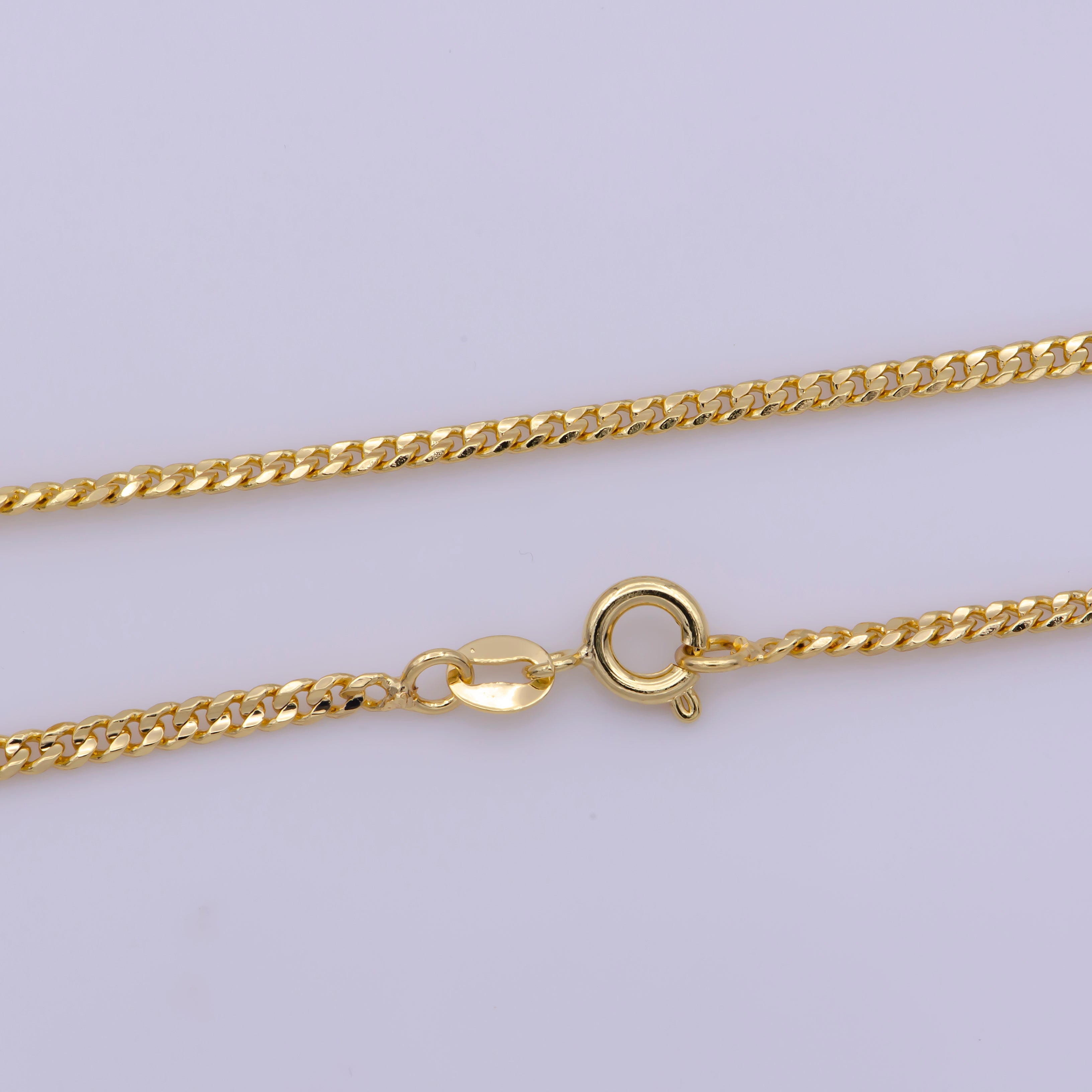 2.2mm Yellow Gold Cuban Link Chain Necklace - Miami Cuban Curb Links Men Women Chain Necklace - DLUXCA