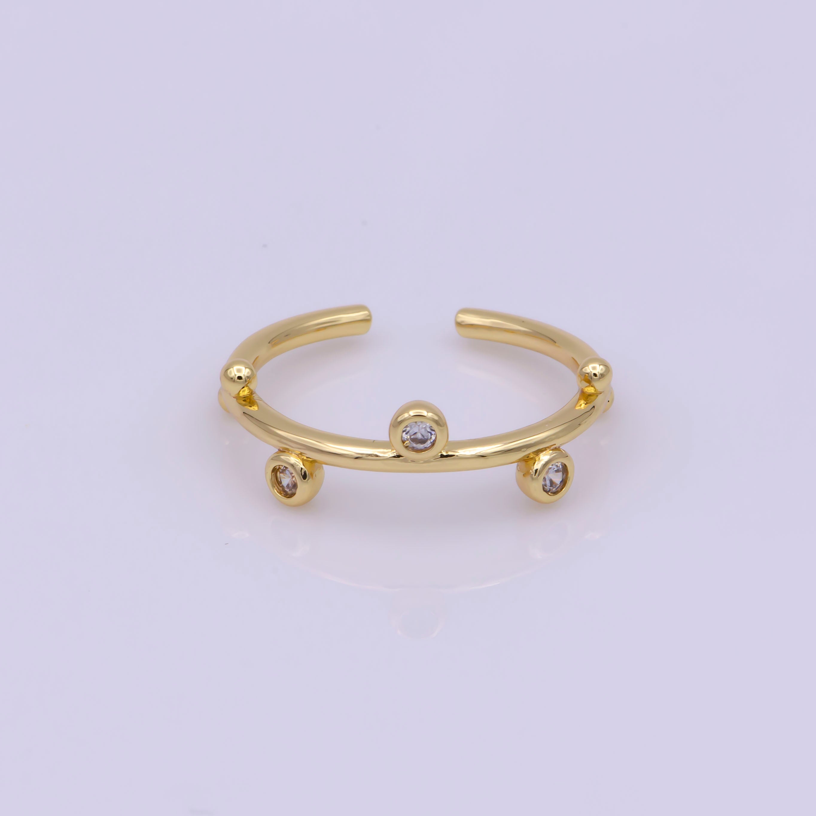 Dainty Gold Open Ring adjustable Round Cz Bezel cut for minimalist jewelry - DLUXCA