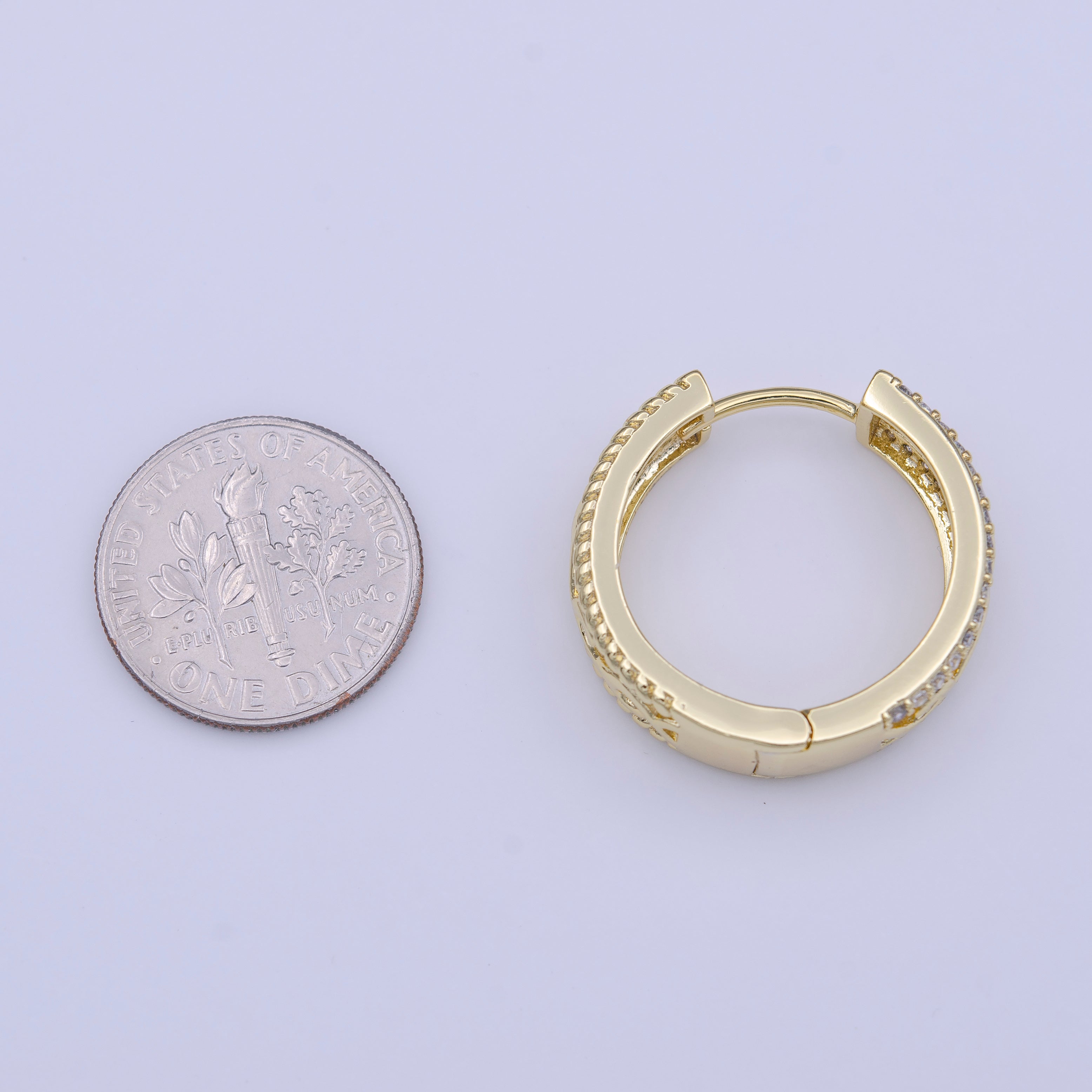 Minimalist Double Sided Micro Paved CZ Filigree Gold Huggie Hoops | Y209 - DLUXCA