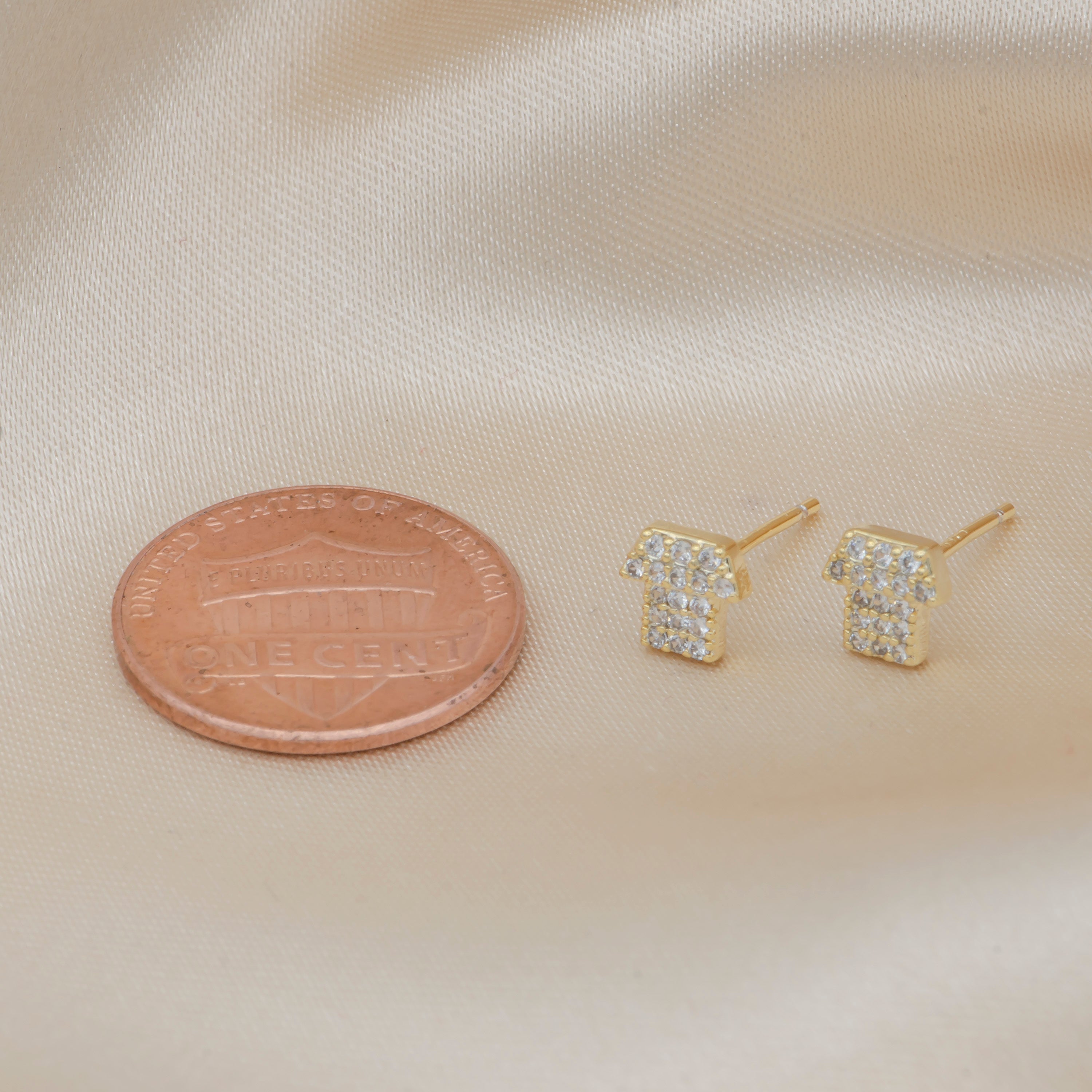 Tiny Golden Crystal Baby Shirt Studs Earring CZ Clothing Line Micro Pave Earring Jewelry GP-427 - DLUXCA