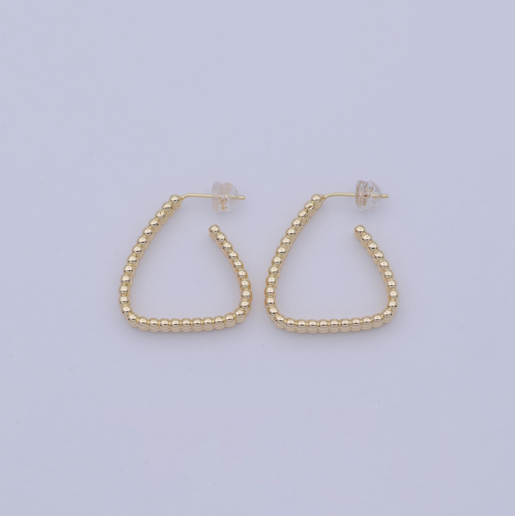 1 Pair Minimalist Gold Filled Beaded Geometrical Triangle Shape Earring - 18k gold Filled Hoop triangle Earring - DLUXCA