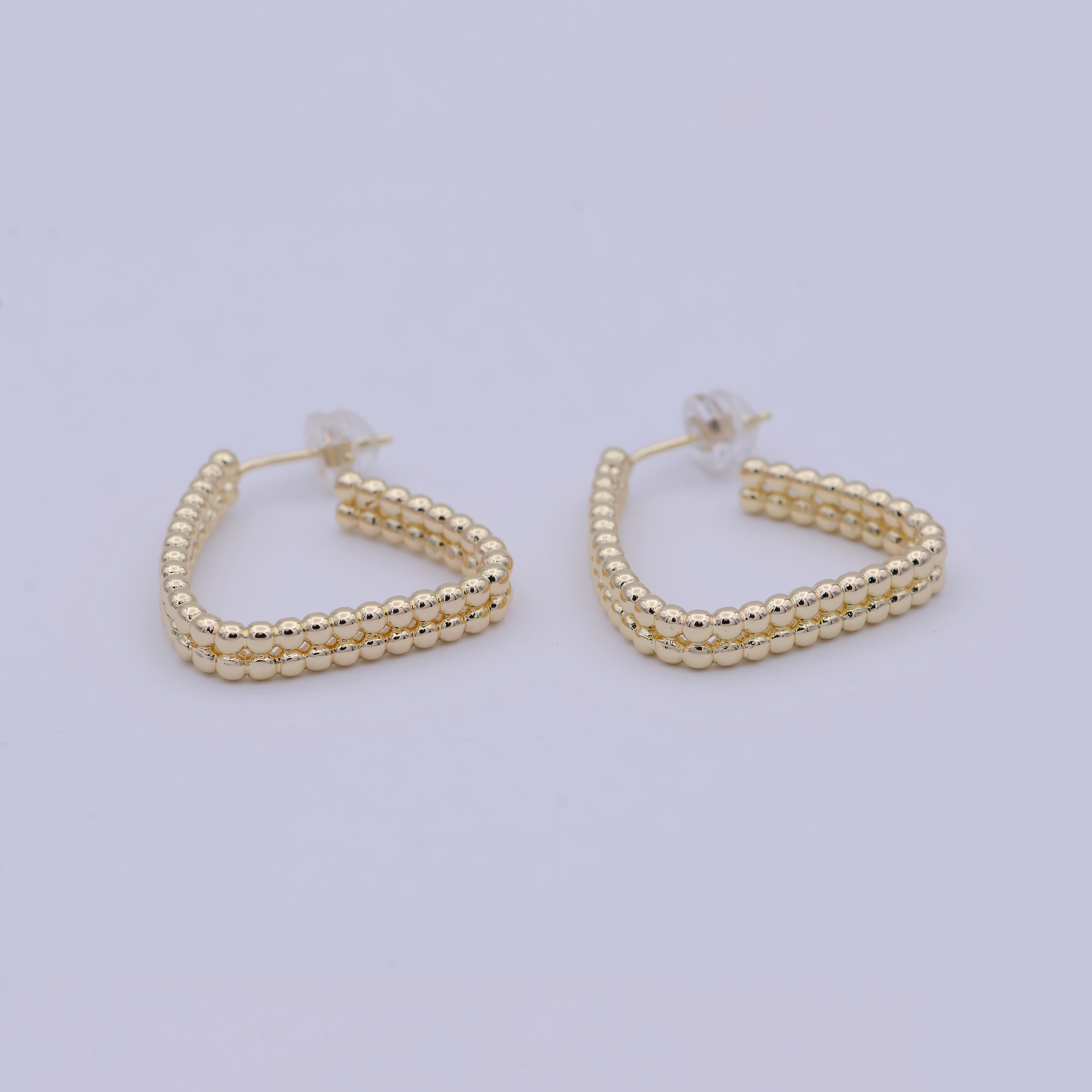 1 Pair Minimalist Gold Filled Beaded Geometrical Triangle Shape Earring - 18k gold Filled Hoop triangle Earring - DLUXCA