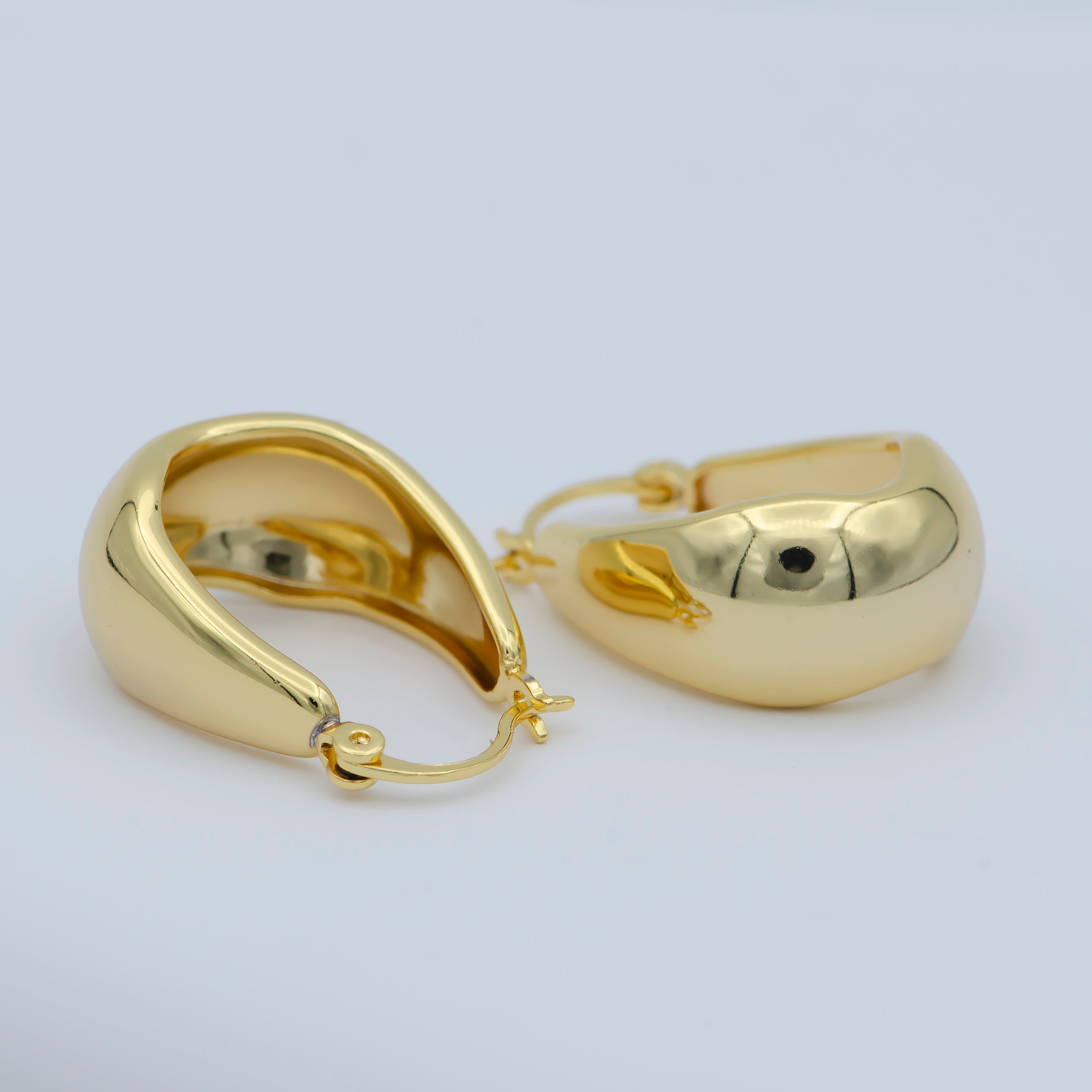 24k Gold Filled Thick Hoops - Gold Thick Hoop Earrings - Chunky Thick Hoops - Light Weight Hoops Dome Earring P264 - DLUXCA