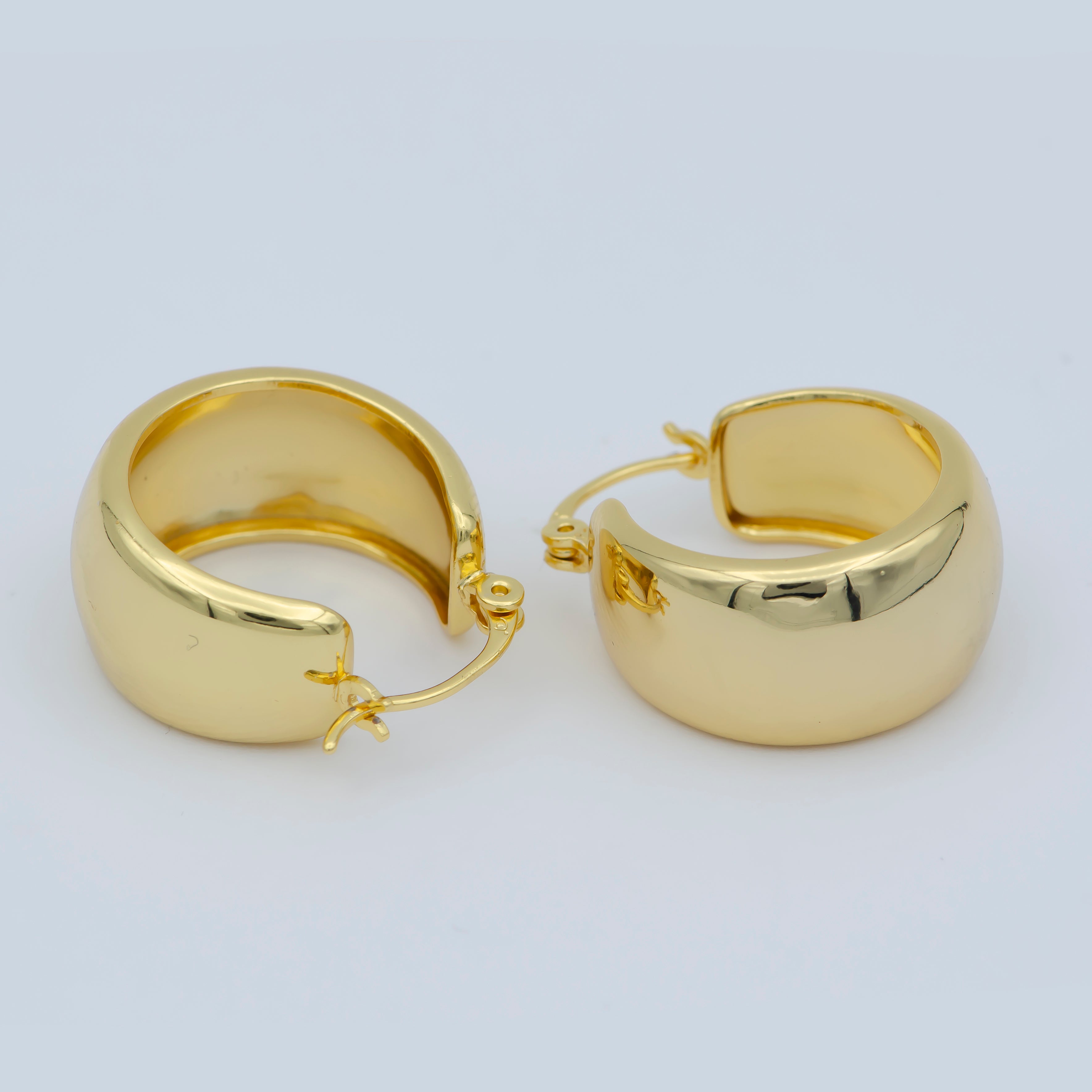 Chunky Gold Earrings, Minimalist Wide Dome Hoop Earrings in 24k Gold Filled Available in Thick Gold Chunky Hoops - DLUXCA