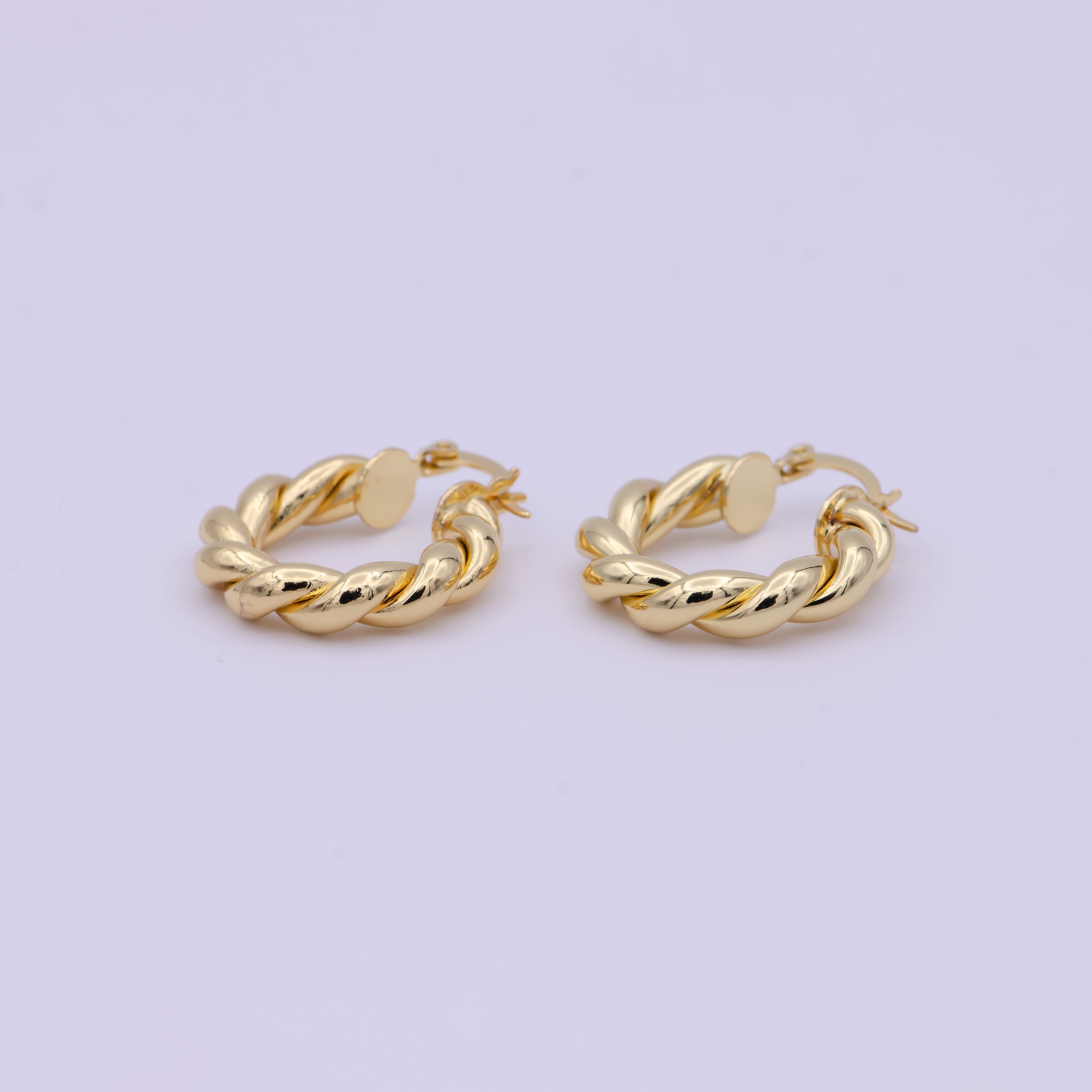 Bold Rope Design Gold hoop Twisted Earring 25mm Everyday Wear Jewelry - DLUXCA