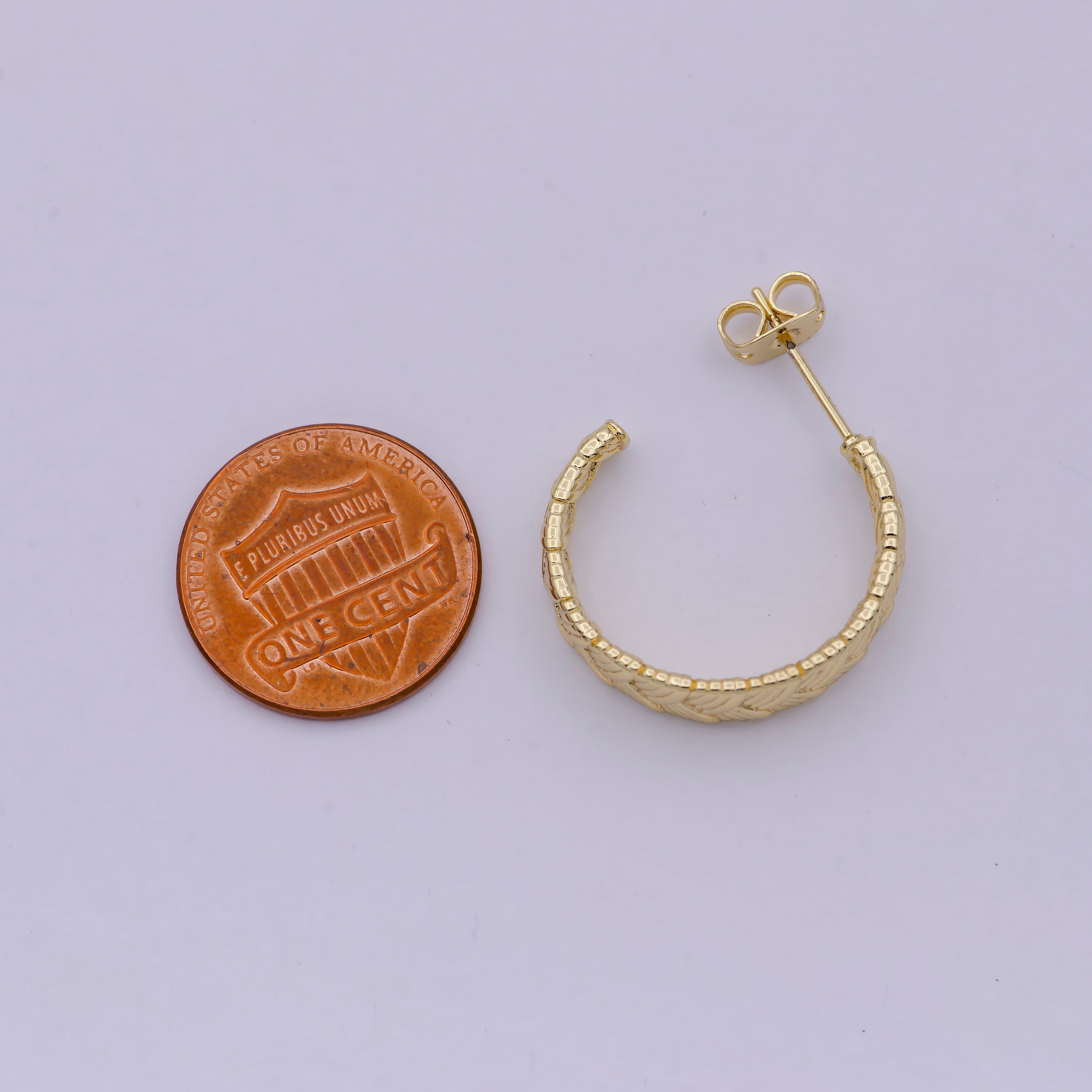 Pair of Gold Braided Minimal Hoop Earrings- Silver Woven Design Minimalist Bohemian Earrings - DLUXCA