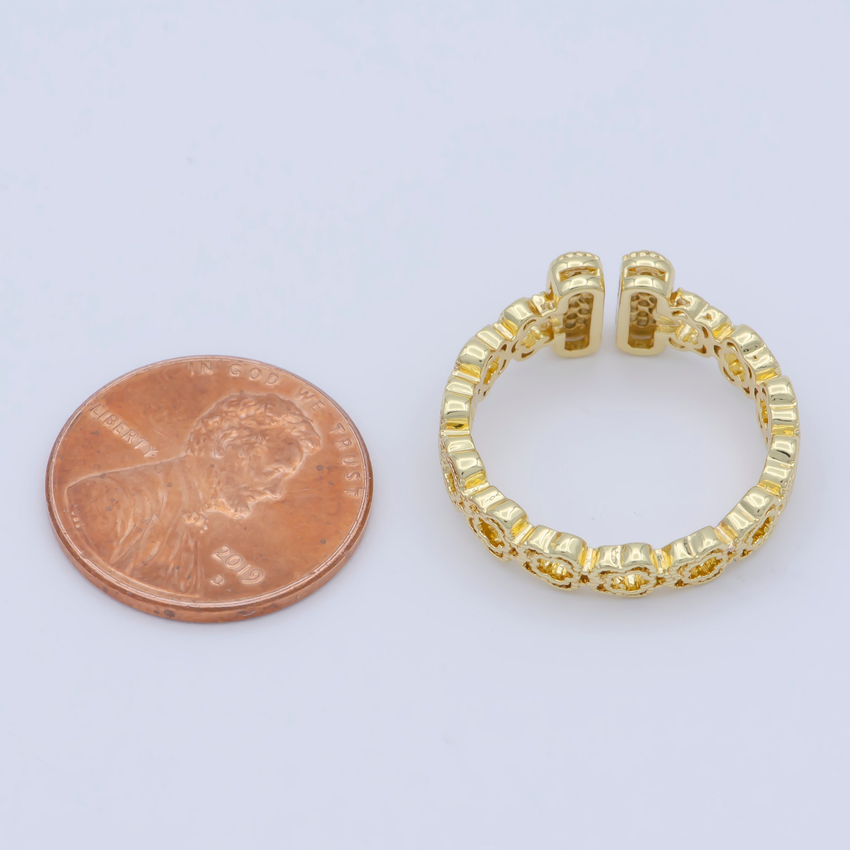 Dainty open ring, gold bar ring, open bar ring, T ring Cz minimalist jewelry Open Adjustable Ring - DLUXCA