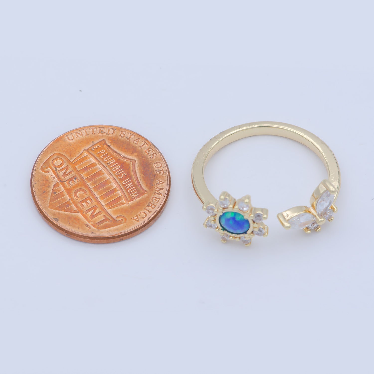 Dainty Opal Butterfly Ring Blue Clear Opal Mini Gold Filled Adjustable Ring - O482 - DLUXCA