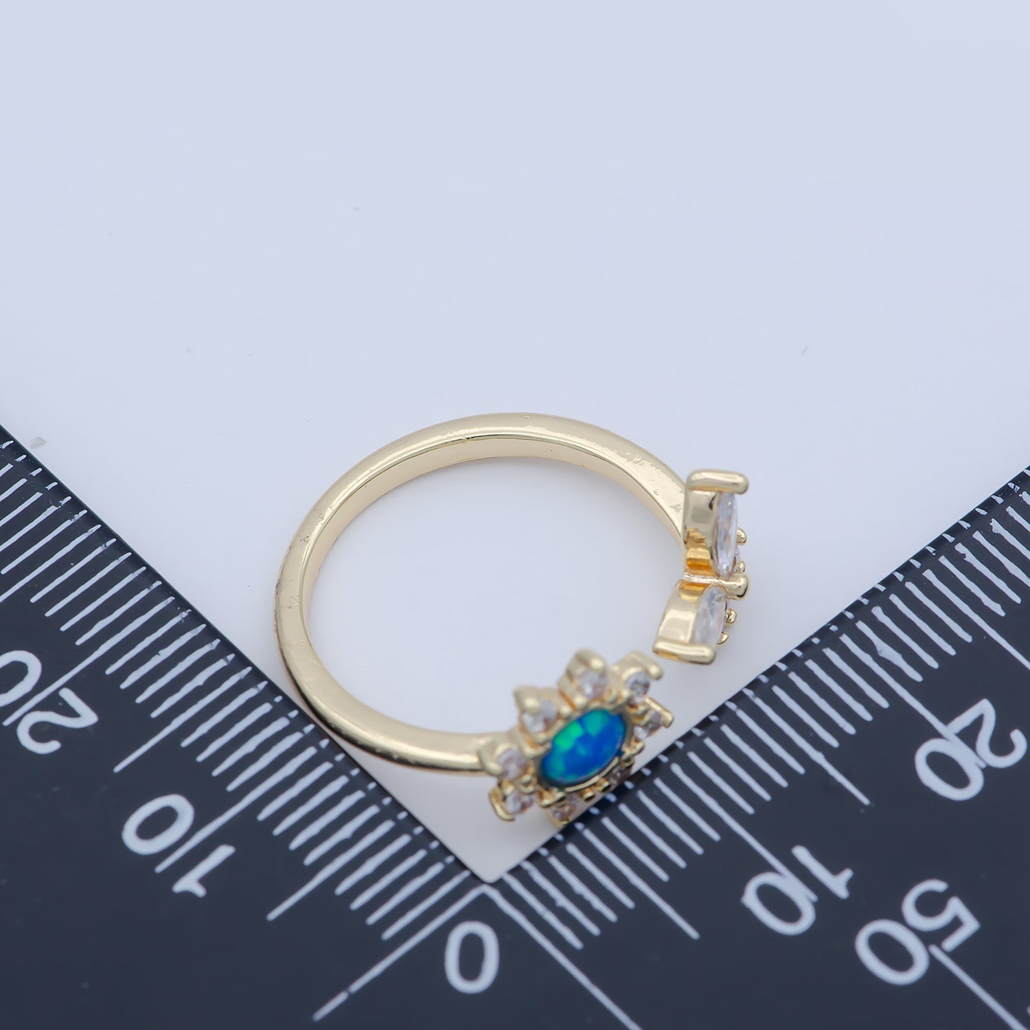 Dainty Opal Butterfly Ring Blue Clear Opal Mini Gold Filled Adjustable Ring - O482 - DLUXCA