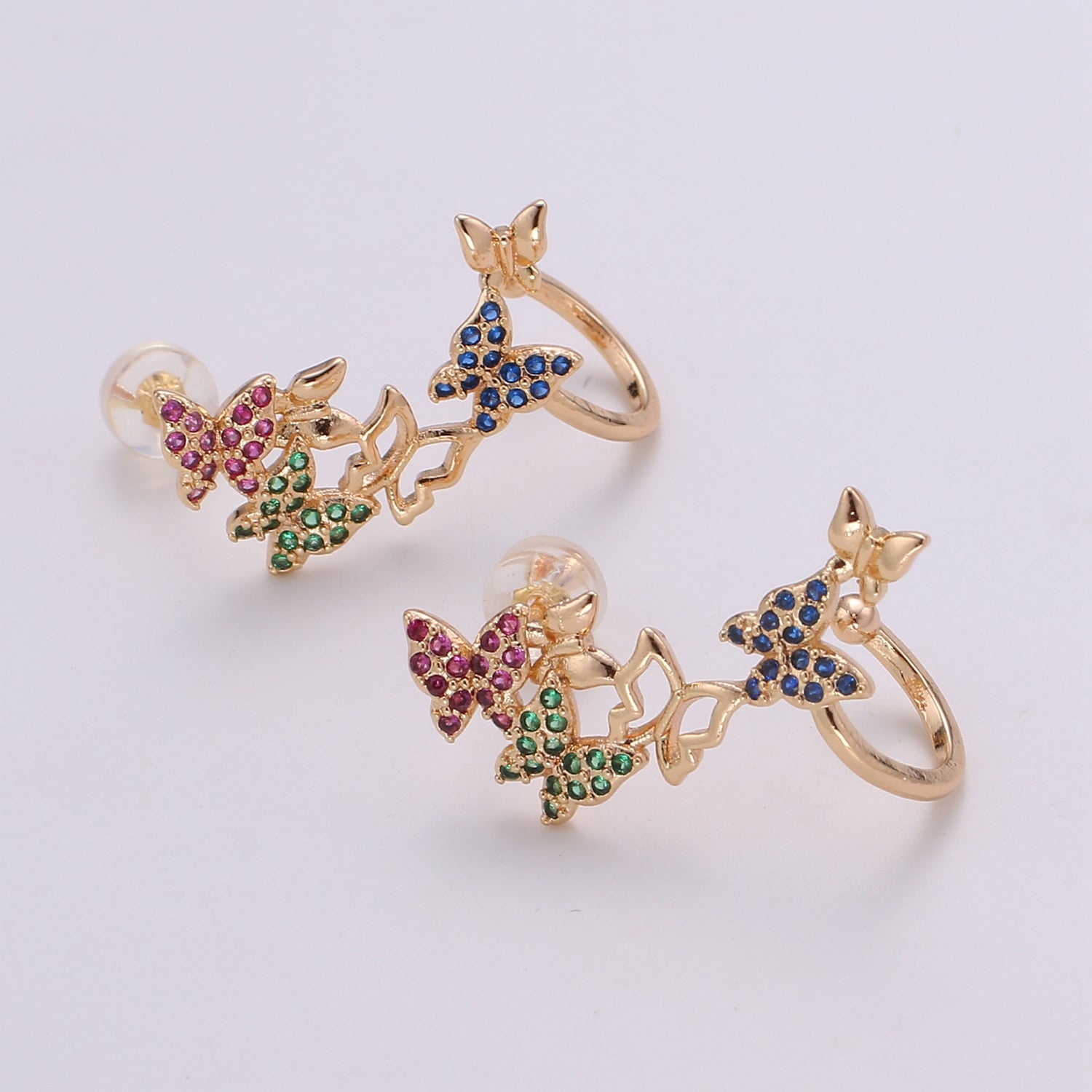 1x Butterfly earrings, Gold butterfly stud earrings, ear climbers, Colorful Rainbow earrings, butterfly ear climbers, vine ear climbers - DLUXCA