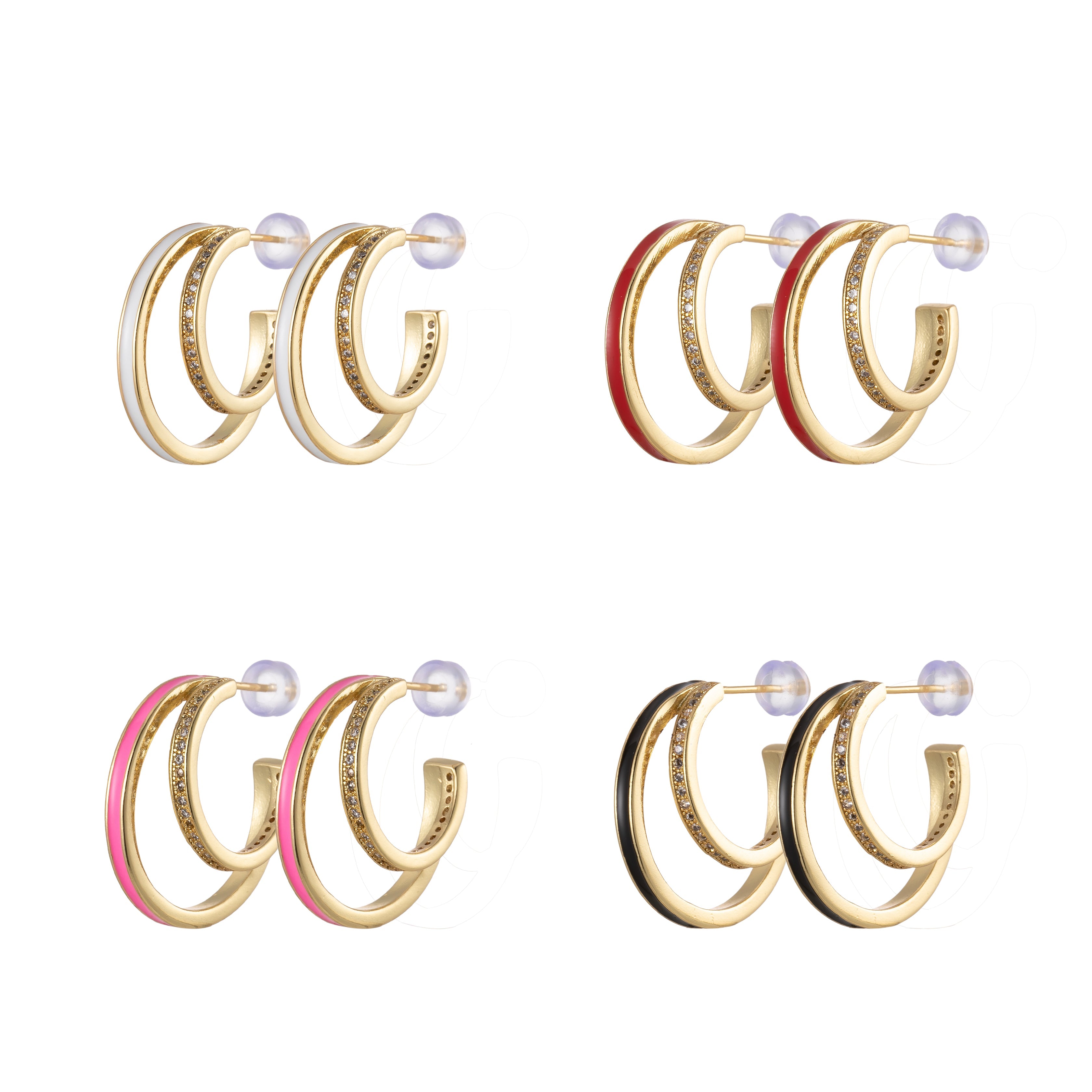 1 pair Enamel Hoops Gold, 14K Gold Filled Hoops, Large Gold Hoop Earrings, Small Hoops Black Pink Red White Earrings, Chunky Light Hoops - DLUXCA