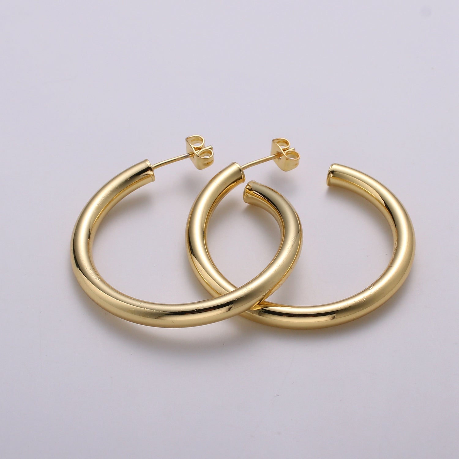 24k Gold Earrings, Hoop Earrings, Chunky Hoop, Tube Hoop Earring, Gift for Her, Earrings for Women, Everyday Wear Earrings - DLUXCA