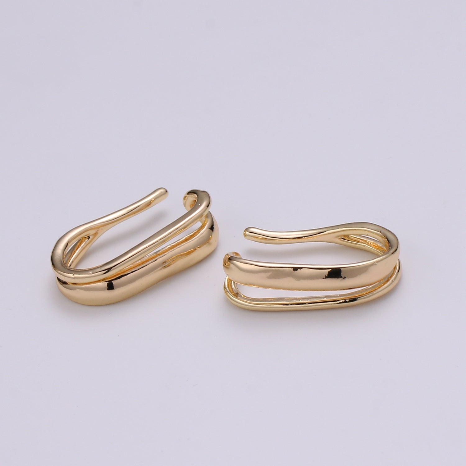 1Pair 18K gold Non Pierced Earring, Double Curb Earring, Earcuff for Cartilage, Simplicity Earring, Minimalist ear cuff, EARR-1397 - DLUXCA