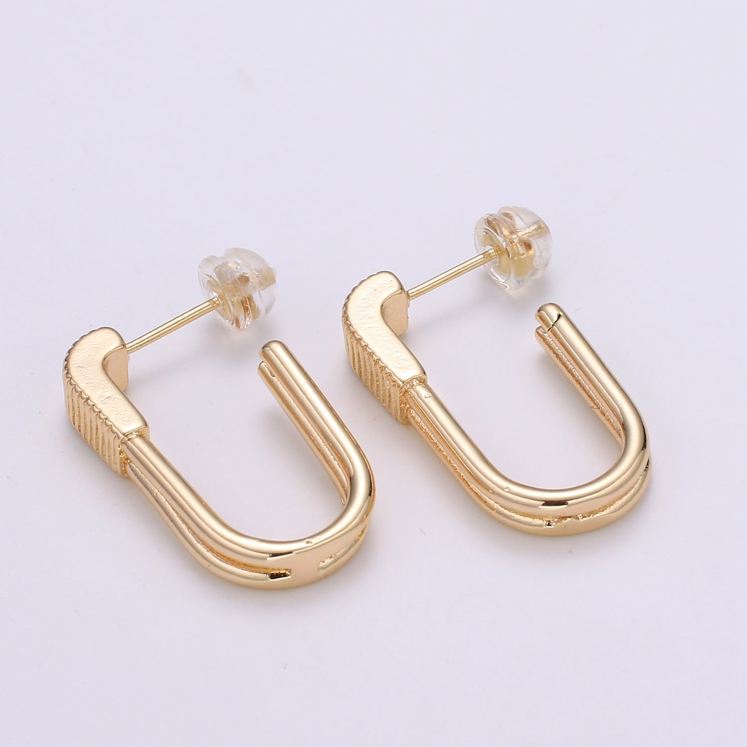 Chunky Earring 18K Gold U Shaped Huggie Dangle Drop Earrings With For Wholesale Jewelry Supplies & Earring Findings Q455 - DLUXCA