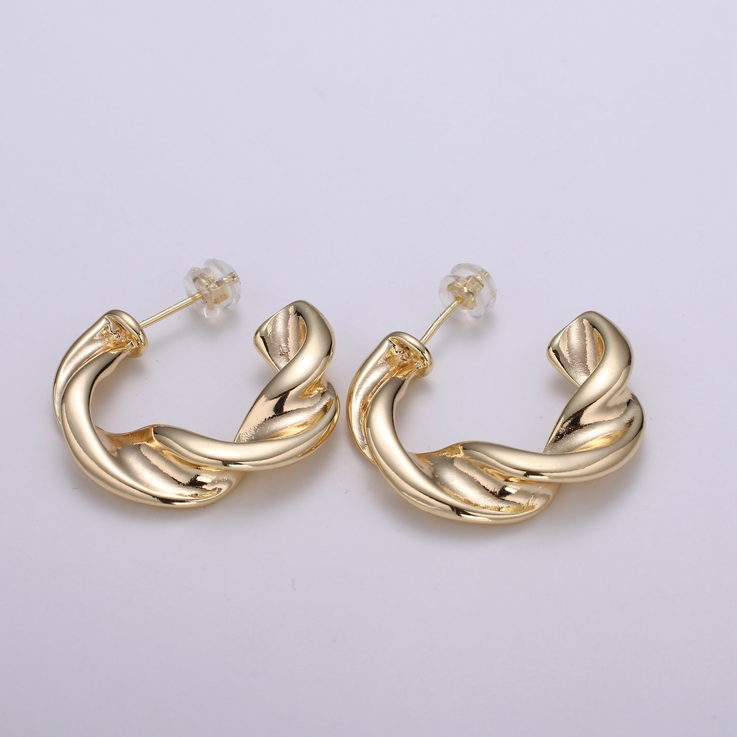 Twisted Design 18K Gold Stud Earring, Rose Gold Wavy Earring for DIY Earring Craft Supply Jewelry Making Q459 - DLUXCA