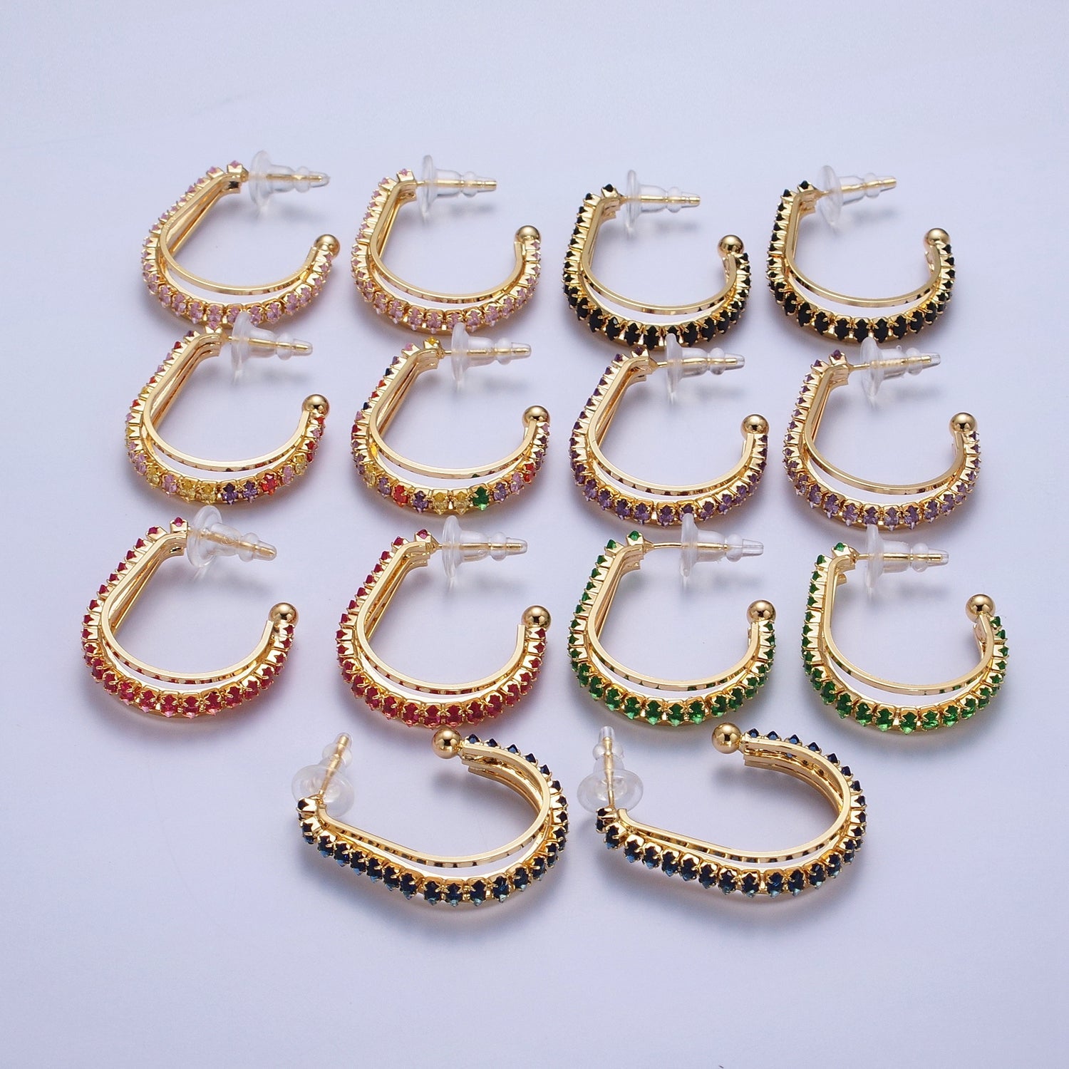 24K Gold Filled Marquise Cubic Zirconia Multiple Band J-Hoop Stud Earrings | X841 X884-X890 - DLUXCA
