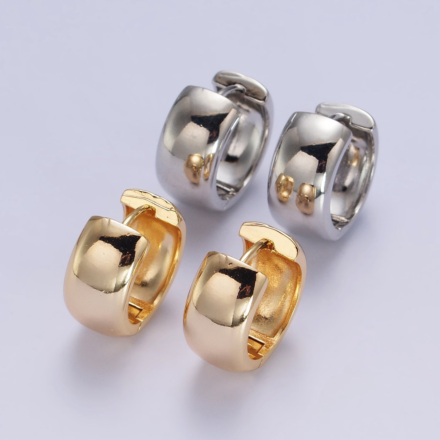 Gold, Silver 16.5mm Wide Chubby Minimalist Huggie Hoop Earrings | AB186 AB345 - DLUXCA