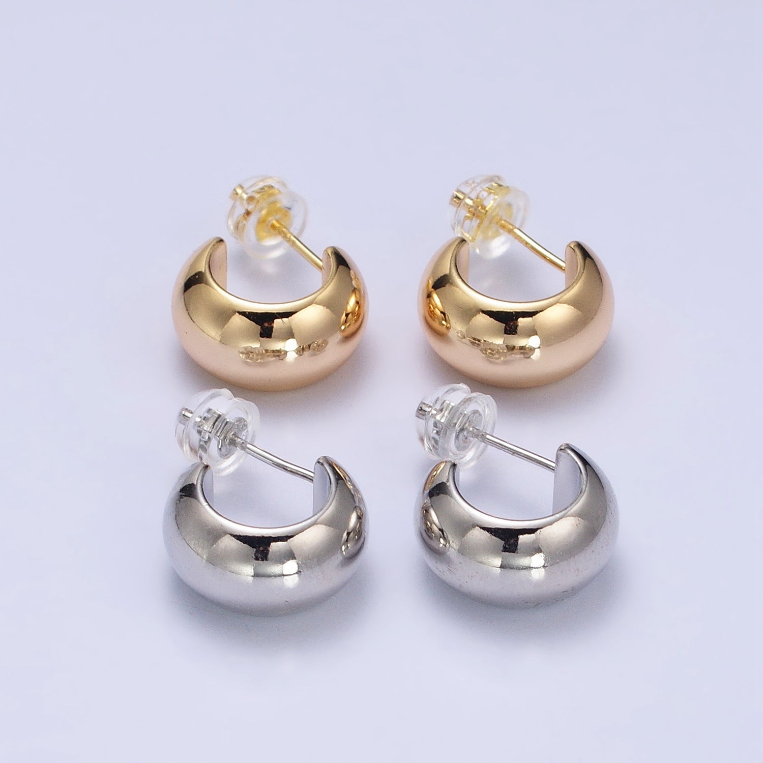 Silver, Gold 13mm Wide Chubby C-Shaped Hoop Earrings | AB464 AB466 - DLUXCA