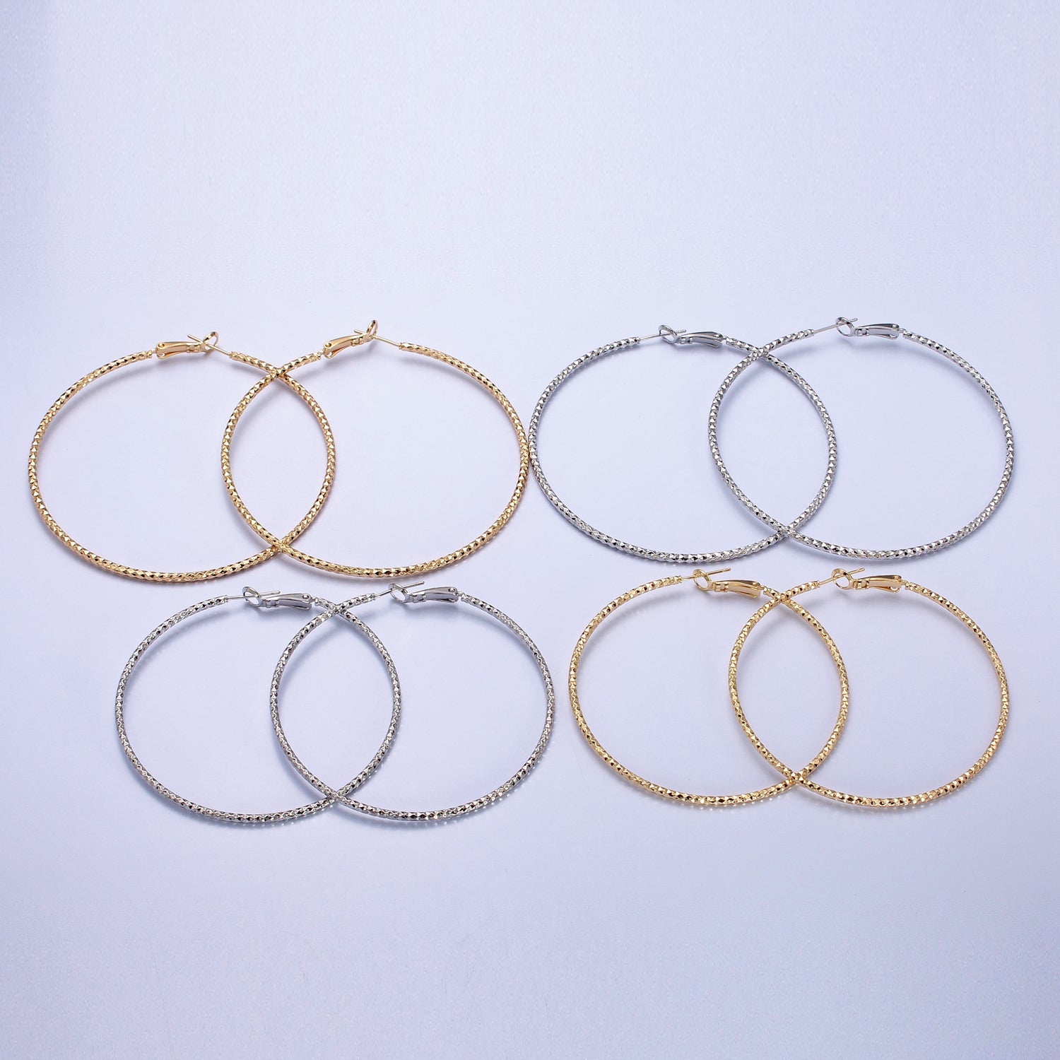 70mm, 60mm Gold Filled Rhombus Dented Geometric Hinge Latch Earrings in Gold & Silver | AB495 - AB498 - DLUXCA