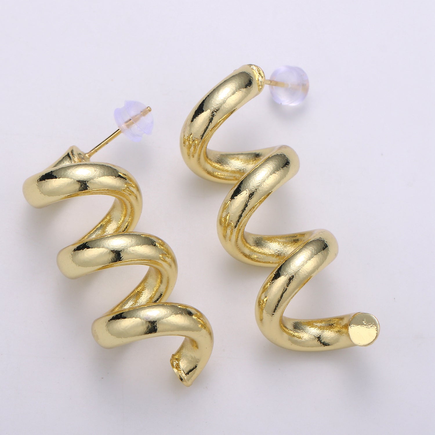 Gold Spiral Earrings, Gold Stud Earrings, Gold Corkscrew Earrings, Gold Chunky Earrings Bold Statement Jewelry Ear-1318 - DLUXCA