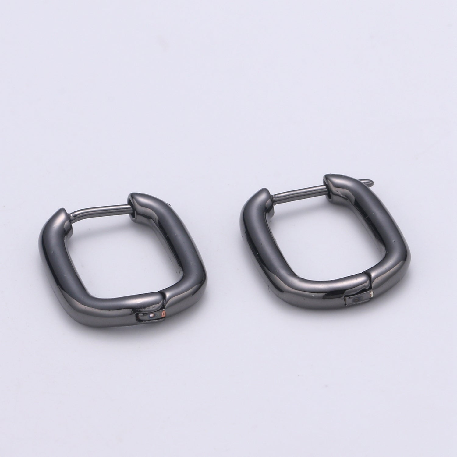 Rose Gold huggie Hoop Earrings - U-shaped hoops - Silver hinged snap closure Black Hoop - DLUXCA