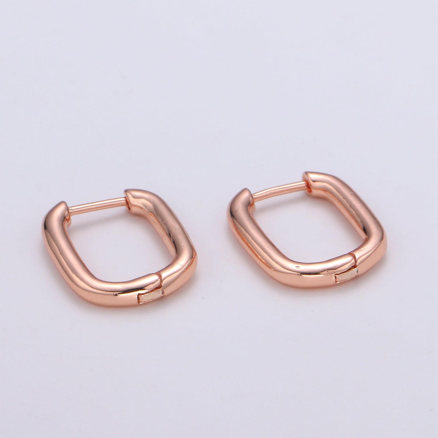 Rose Gold huggie Hoop Earrings - U-shaped hoops - Silver hinged snap closure Black Hoop - DLUXCA