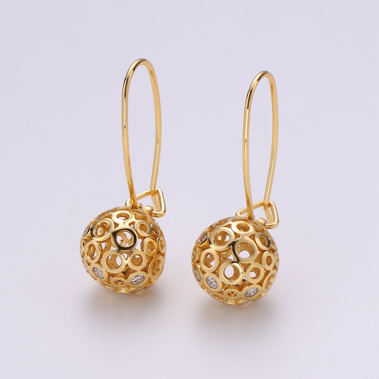 1 pair Gold Ball Earrings - 24k Gold Filled Drop Ball Earrings Dangle Earrings - Statement Jewelry Party Earring Ear-1302 - DLUXCA