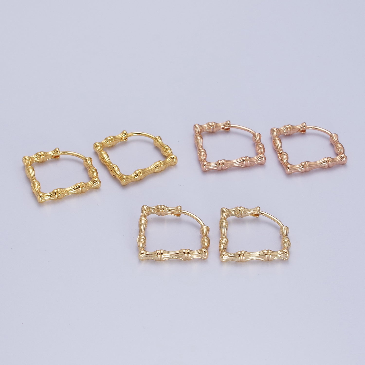 18K, 16K, 24K Gold Filled 20mm Bamboo Rhombus Geometric Hoops Earring | Y310 Y311 Y312 - DLUXCA