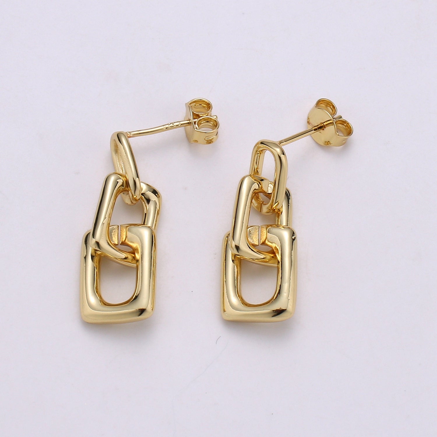 1 Pair Dainty Rectangle Link Charm Stud, Gold Plated Simple Earring Modern design Earring, Butterfly backing closure. Q341 - DLUXCA