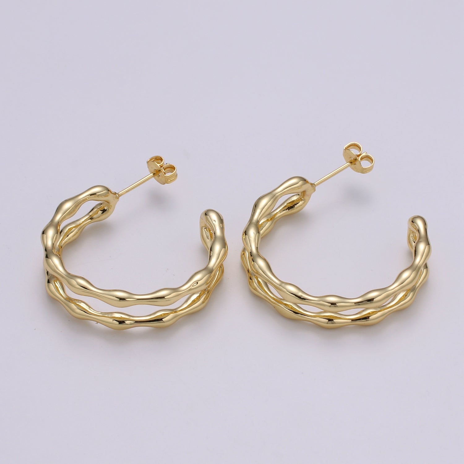 24k Gold Hoop Earring Jewelry, Chunky Hoop Earrings, Gold Hammered Hoops, 28x33mm Hoop Earrings - DLUXCA