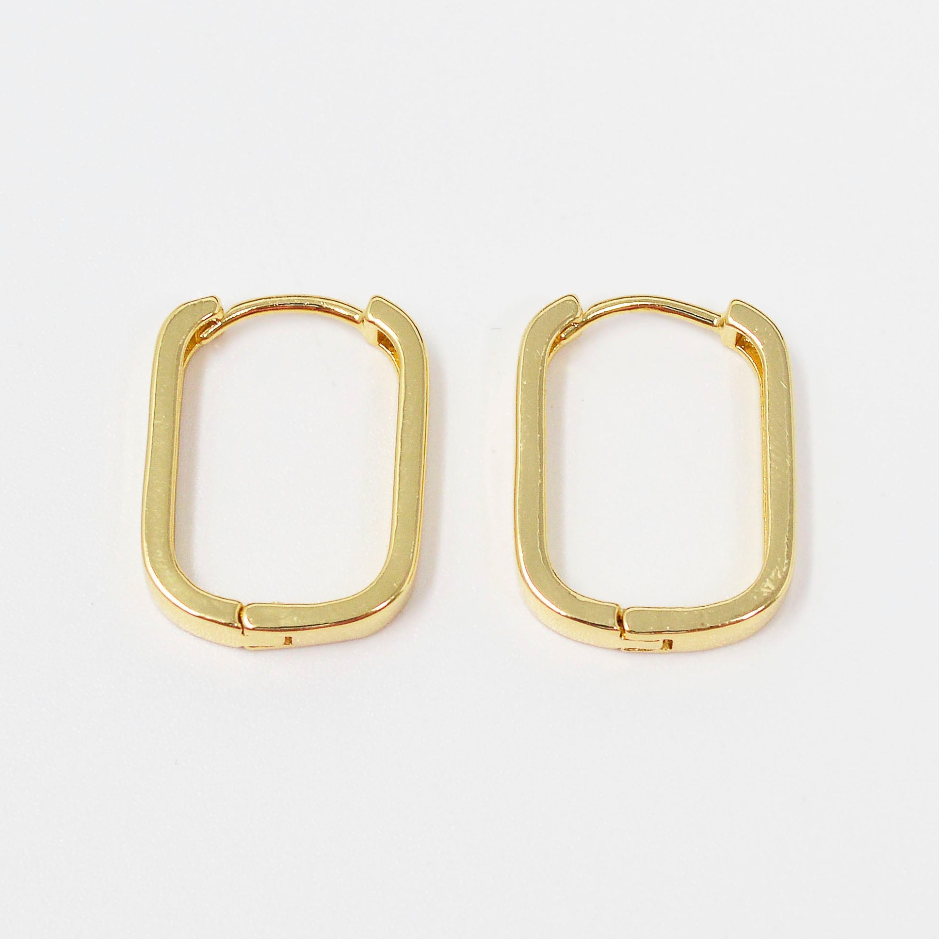 14K Gold Filled Hoop Earrings, Classic Oval Hoops in Gold w/ Click Lock Closure Lightweight Tube Minimalist Earrings U Shaped Hoops - DLUXCA