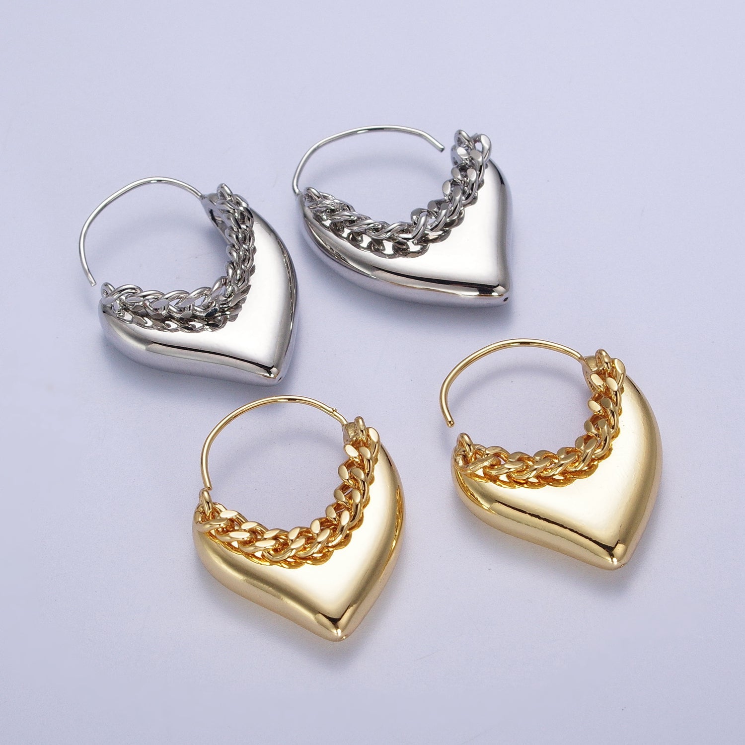 24K Gold Filled Geometric Hanging Heart Earring Open Hoop Stud Earrings in Gold Silver | G102 G105 - DLUXCA