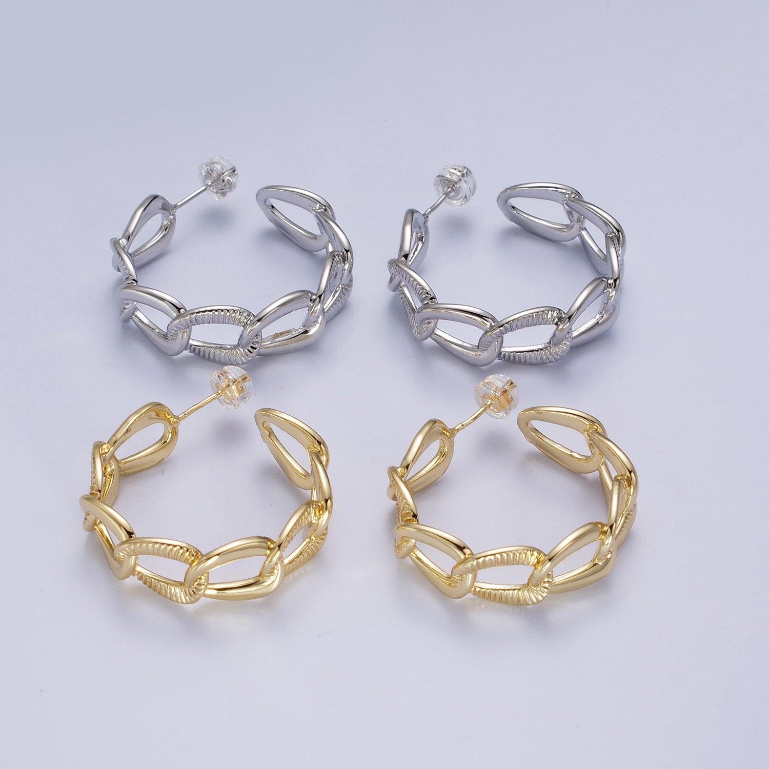 14k Gold Filled Link Chain Hoop Earring 30mm Hoops Earrings Silver Earring | G-004 G-024 - DLUXCA