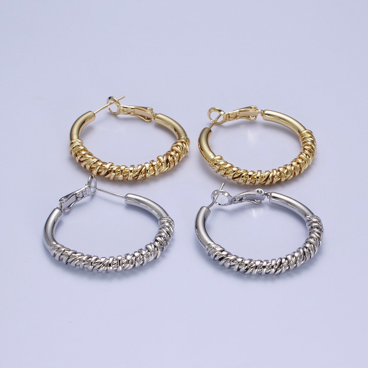 Gold / Silver Round Half Spiral Cord Geometric Hoops Earrings | G463 G464 - DLUXCA
