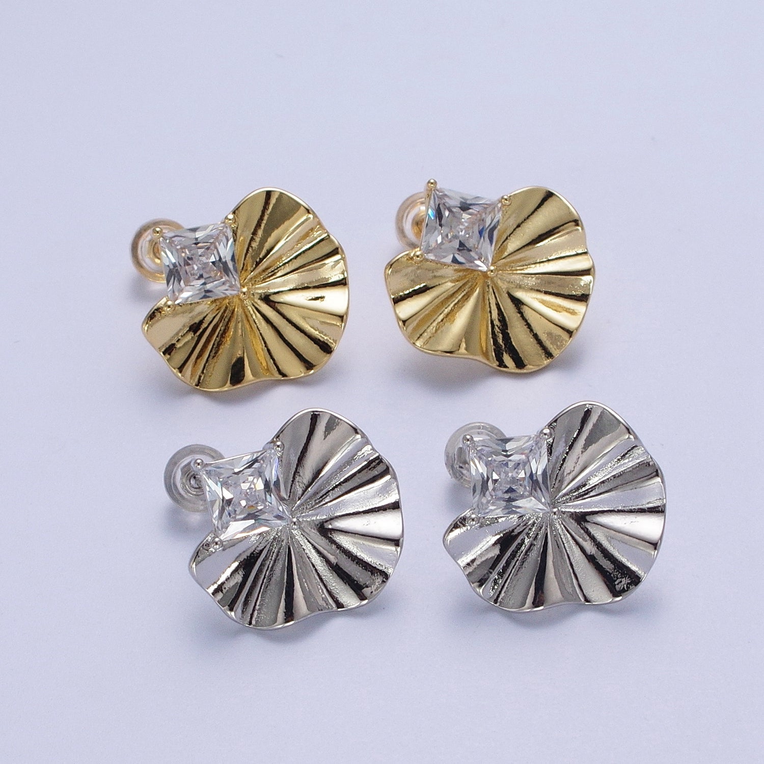 1 pair CZ Cubic Zirconia flower earring  flower Petal Stud earring Silver / Gold Earring Y-029 Y-030 - DLUXCA