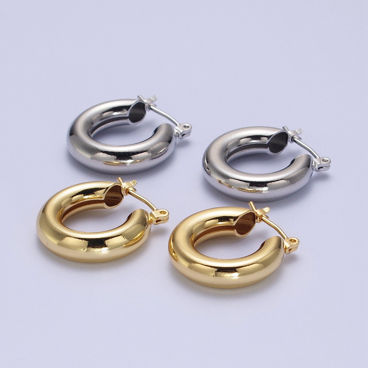 24K Gold Filled Classic Wide Dome 20mm Latch Hoop Earrings in Gold & Silver | Y170 Y172 - DLUXCA