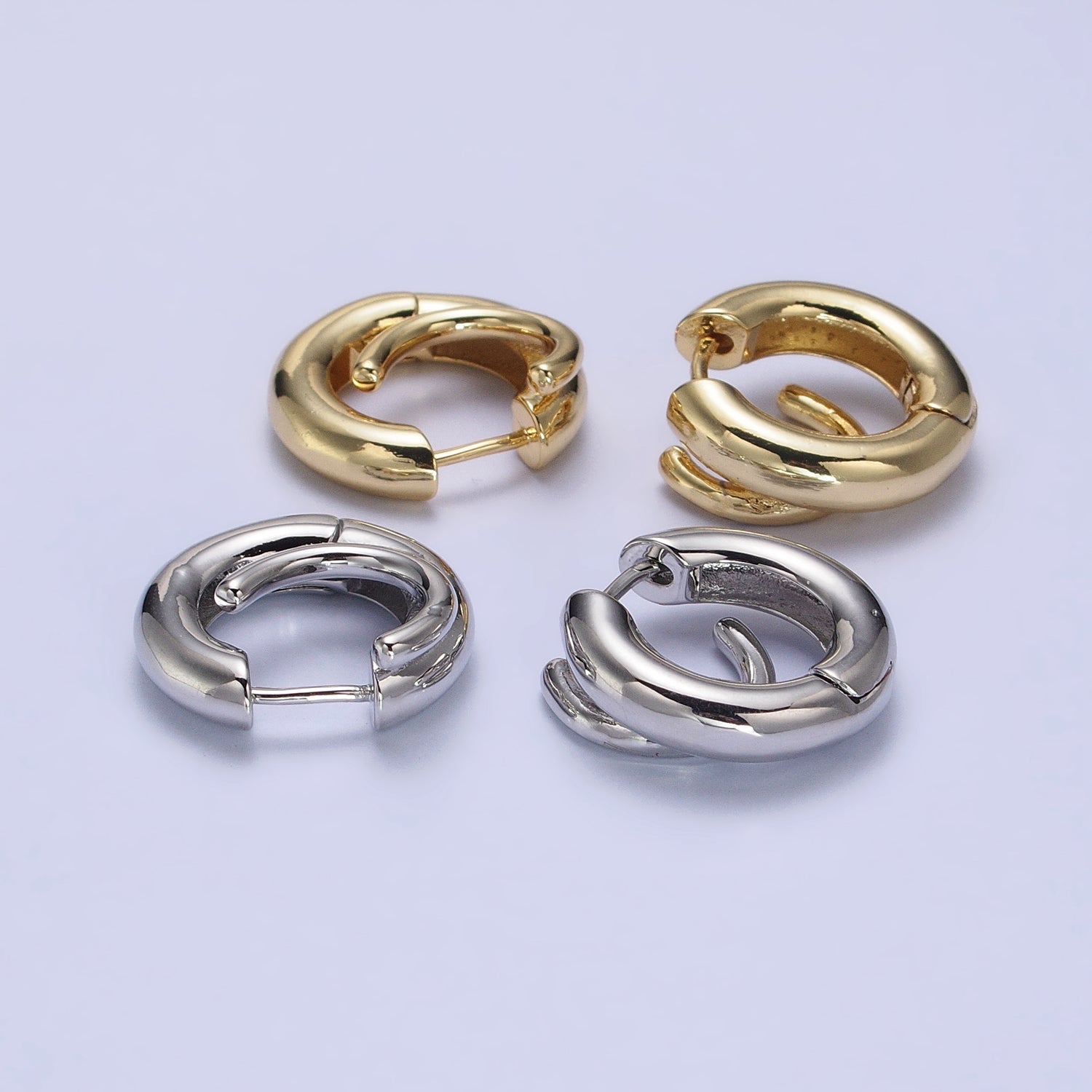 24K Gold Filled 20mm Double Band Spiral Geometric Huggie Earrings in Gold & Silver | AB530 AB531 - DLUXCA