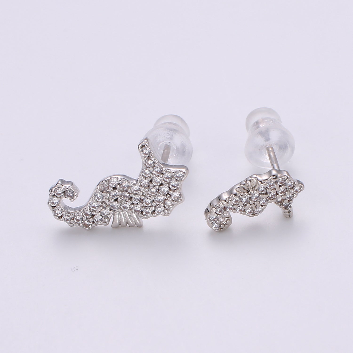 Mismatched Stud Earring Dainty Sea Horse Stud Earring, Gold Sea Horse Earring, Micro Pave Earrings Animal Studs Minimalist Stud Earrings - DLUXCA