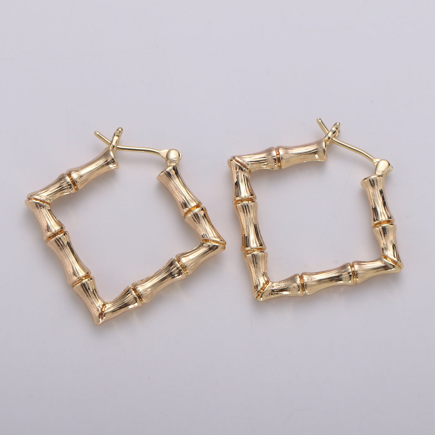 1 pair Square Hoop Earrings, 18k Gold Filled Hoop Earrings, Gold Bamboo Earrings, Statement Necklace Everyday Wear Earring for her - DLUXCA