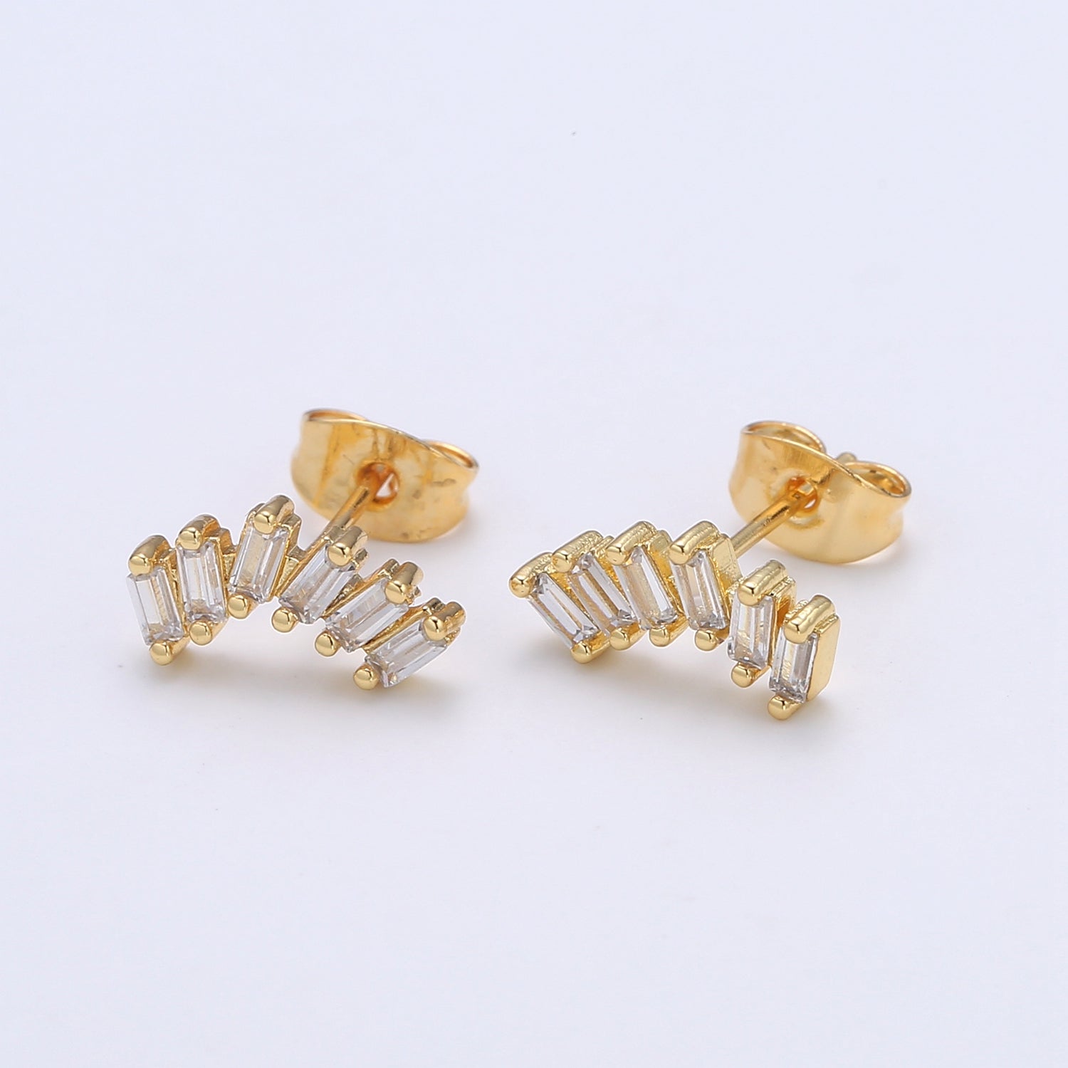 Baguette CZ 24K Gold Pave Stud Earring, Gold Plated Micro Pave Earring for DIY Earring Craft Supply Jewelry Making, Q433 / EARR-1411 - DLUXCA